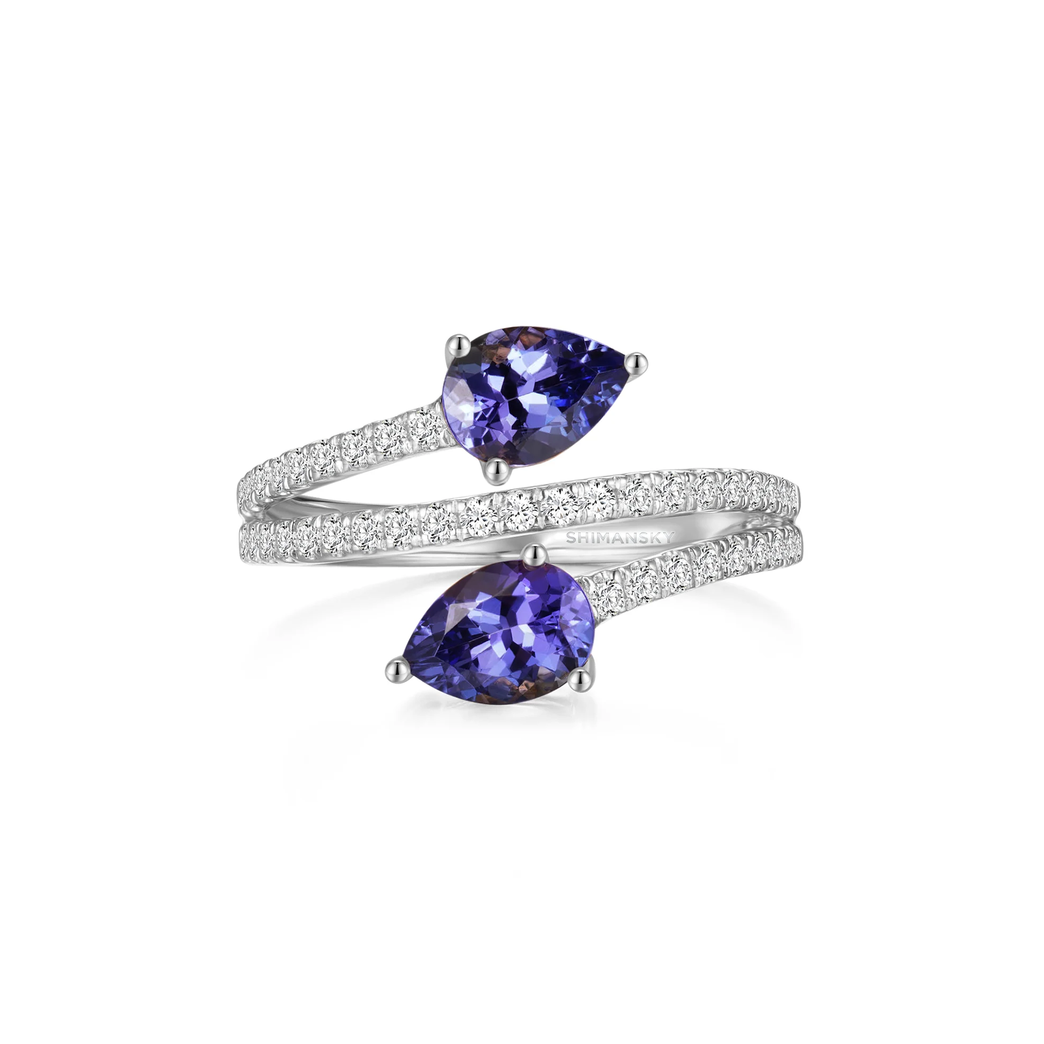 Shimansky 1.2 TCW Tanzanite Microset Overlap Ring 14K White Gold Front View #Metal_White Gold