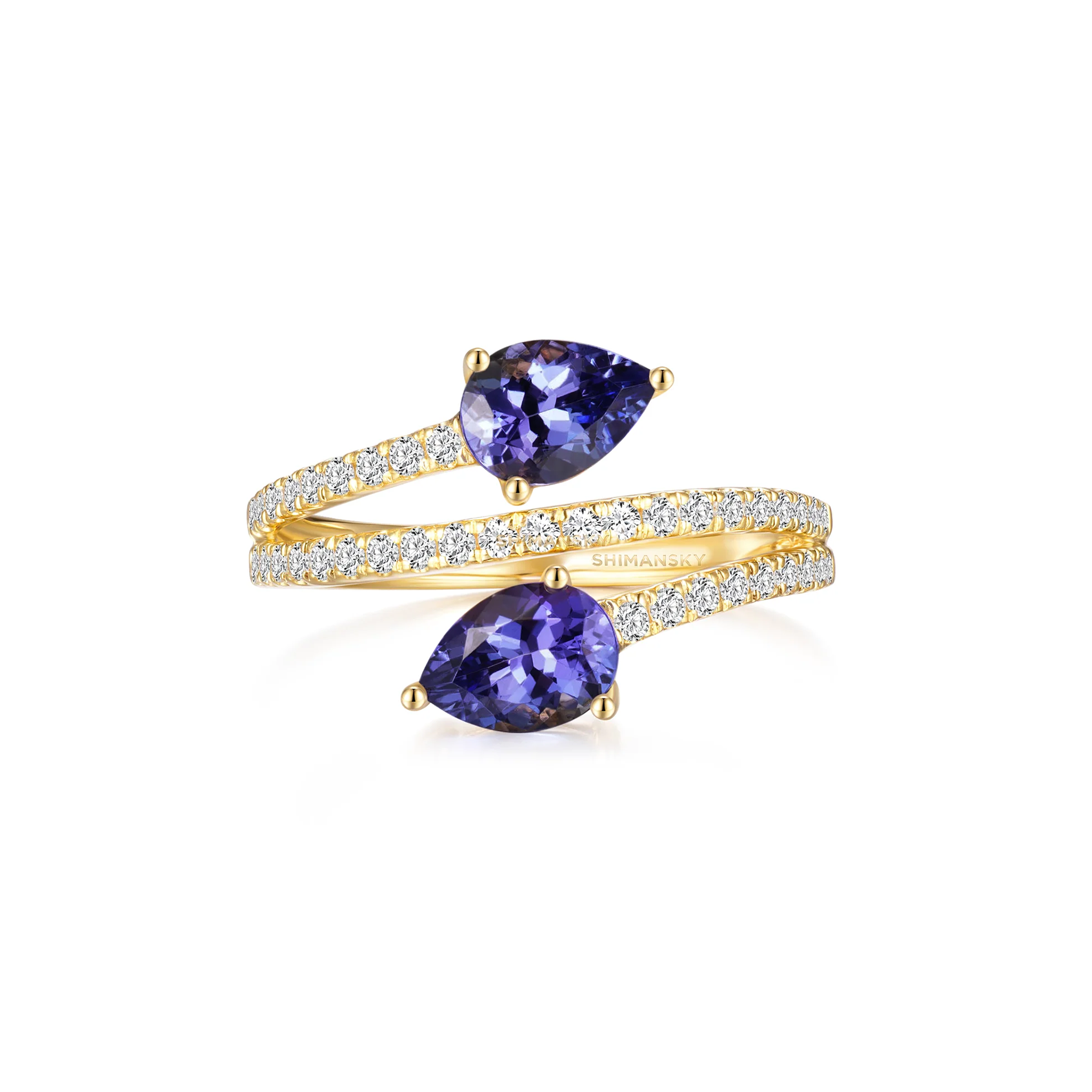 Shimansky 1.5 TCW Tanzanite Microset Overlap Ring 14K Yellow Gold Front View #Metal_Yellow Gold
