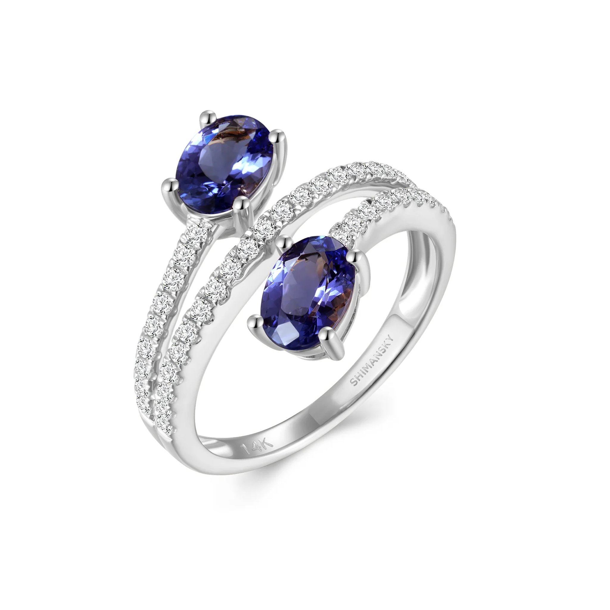 Shimansky 1.5 TCW Tanzanite Microset Overlap Ring 14K White Gold 3D View #Metal_White Gold #card-first