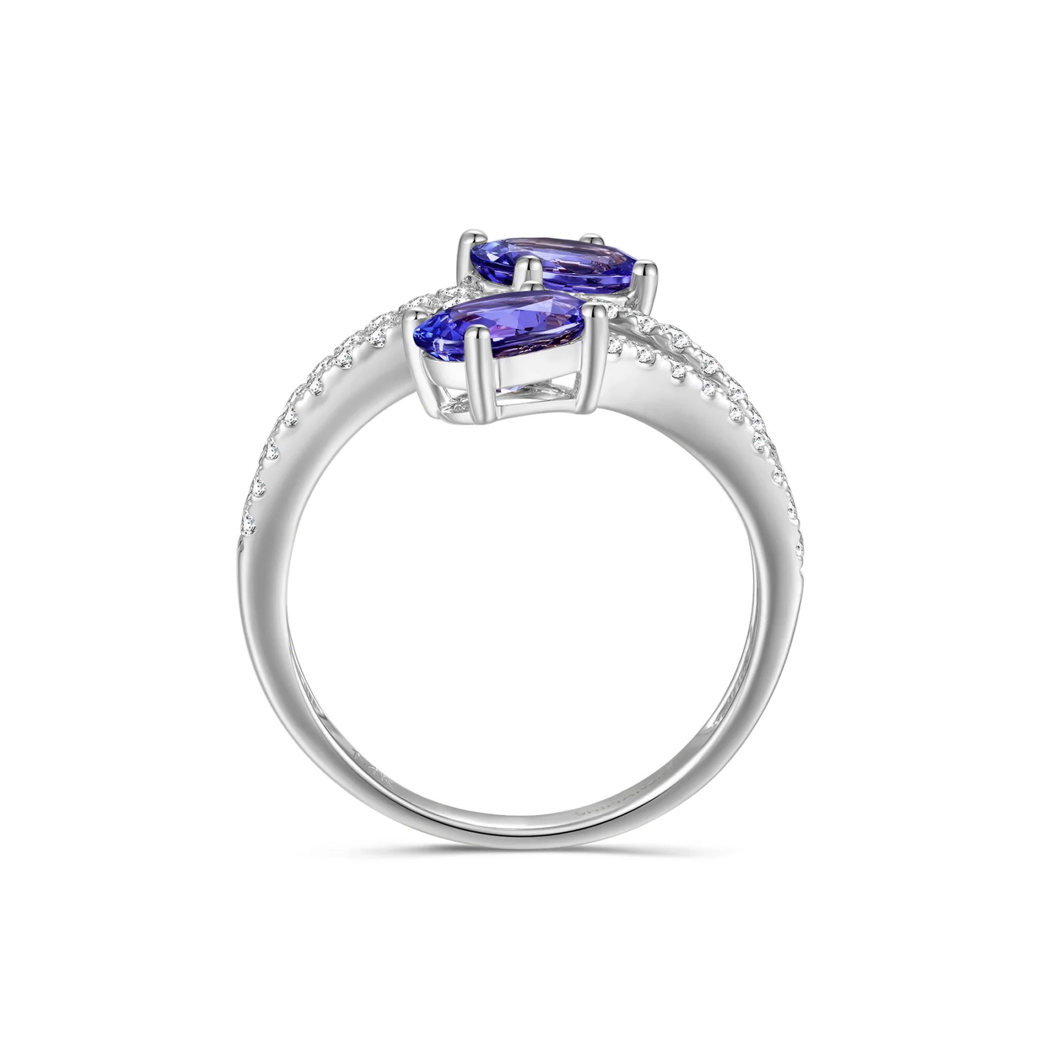 Shimansky 1.5 TCW Tanzanite Microset Overlap Ring 14K White Gold Side View #Metal_White Gold
