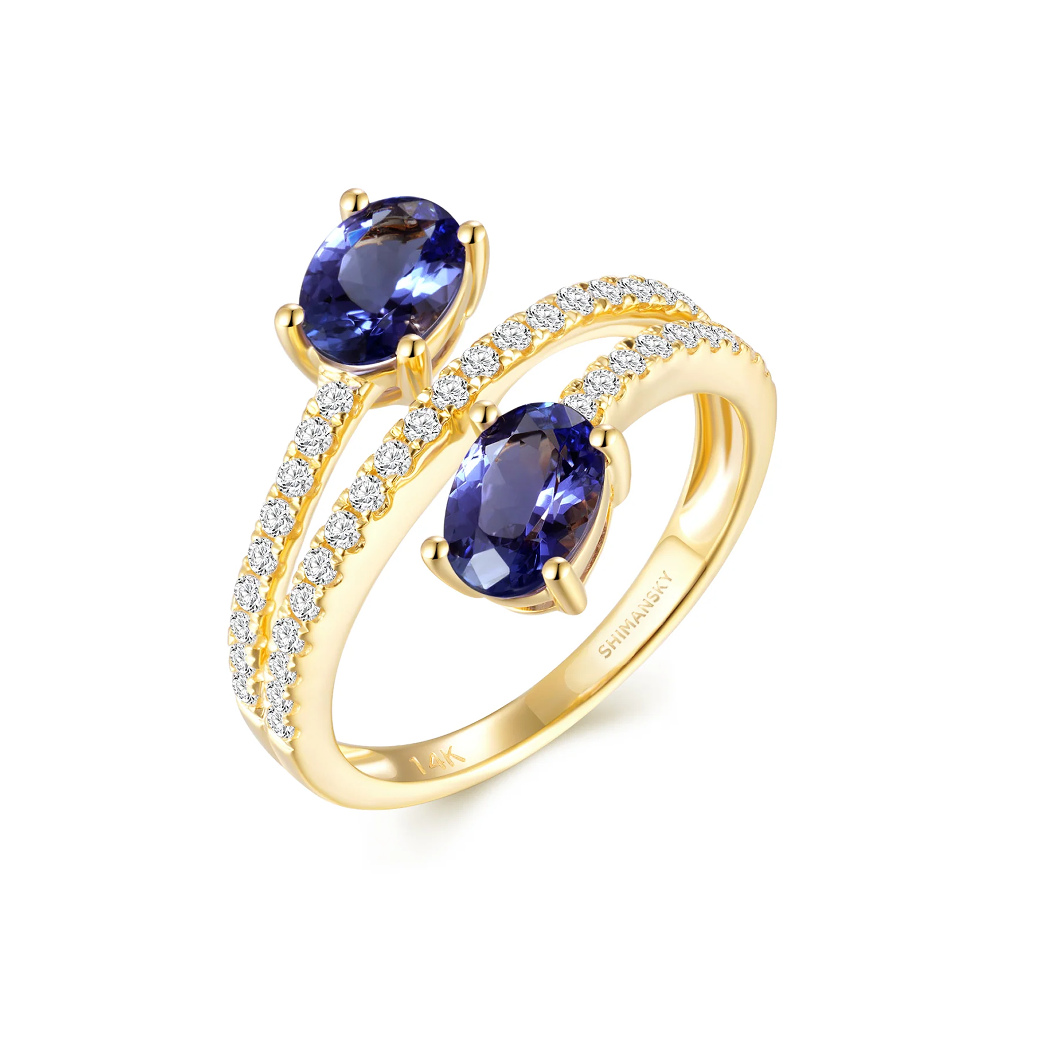 Shimansky 1.5 TCW Tanzanite Microset Overlap Ring 14K Yellow Gold 3D View #Metal_Yellow Gold #card-first