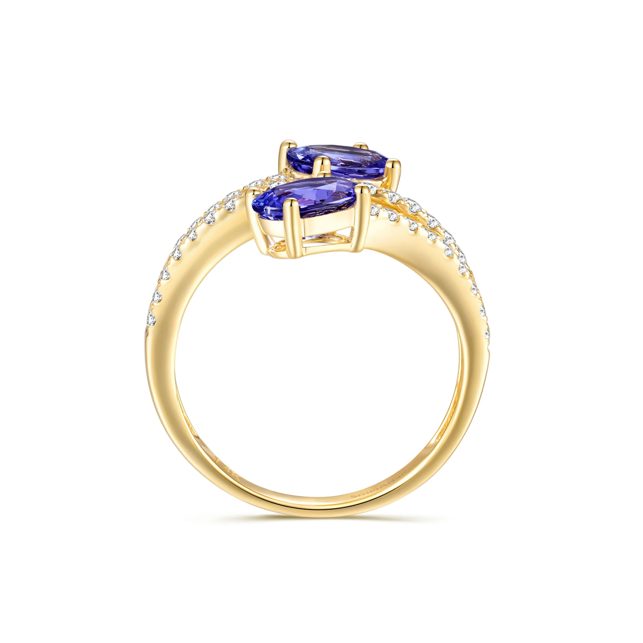 Shimansky 1.5 TCW Tanzanite Microset Overlap Ring 14K Yellow Gold Side View #Metal_Yellow Gold