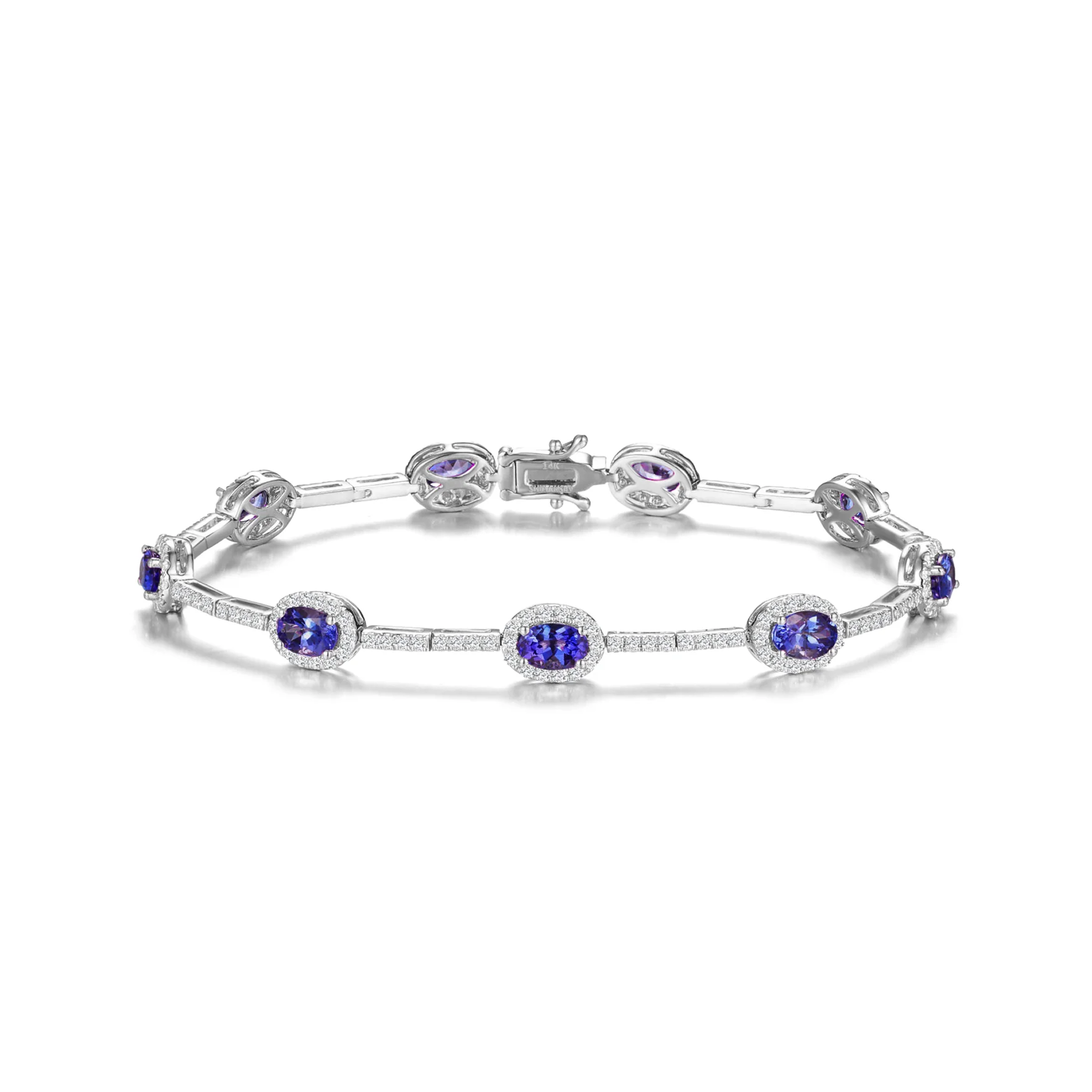 Shimansky 4.4 TCW Tanzanite Oval Halo Dress Bracelet 14K White Gold Front view #Metal_White Gold