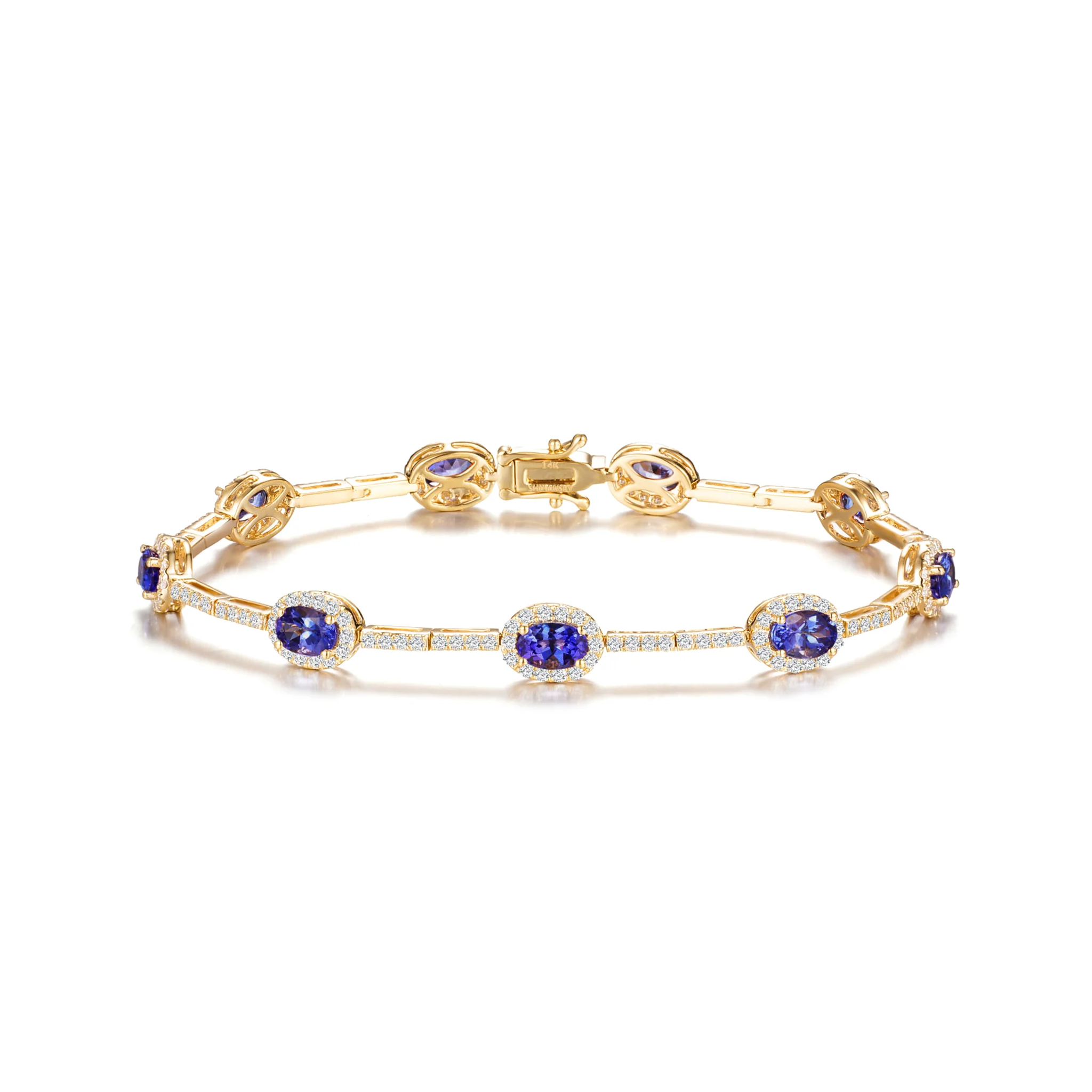 Shimansky 4.4 TCW Tanzanite Oval Halo Dress Bracelet 14K White Gold Front view #Metal_Yellow Gold