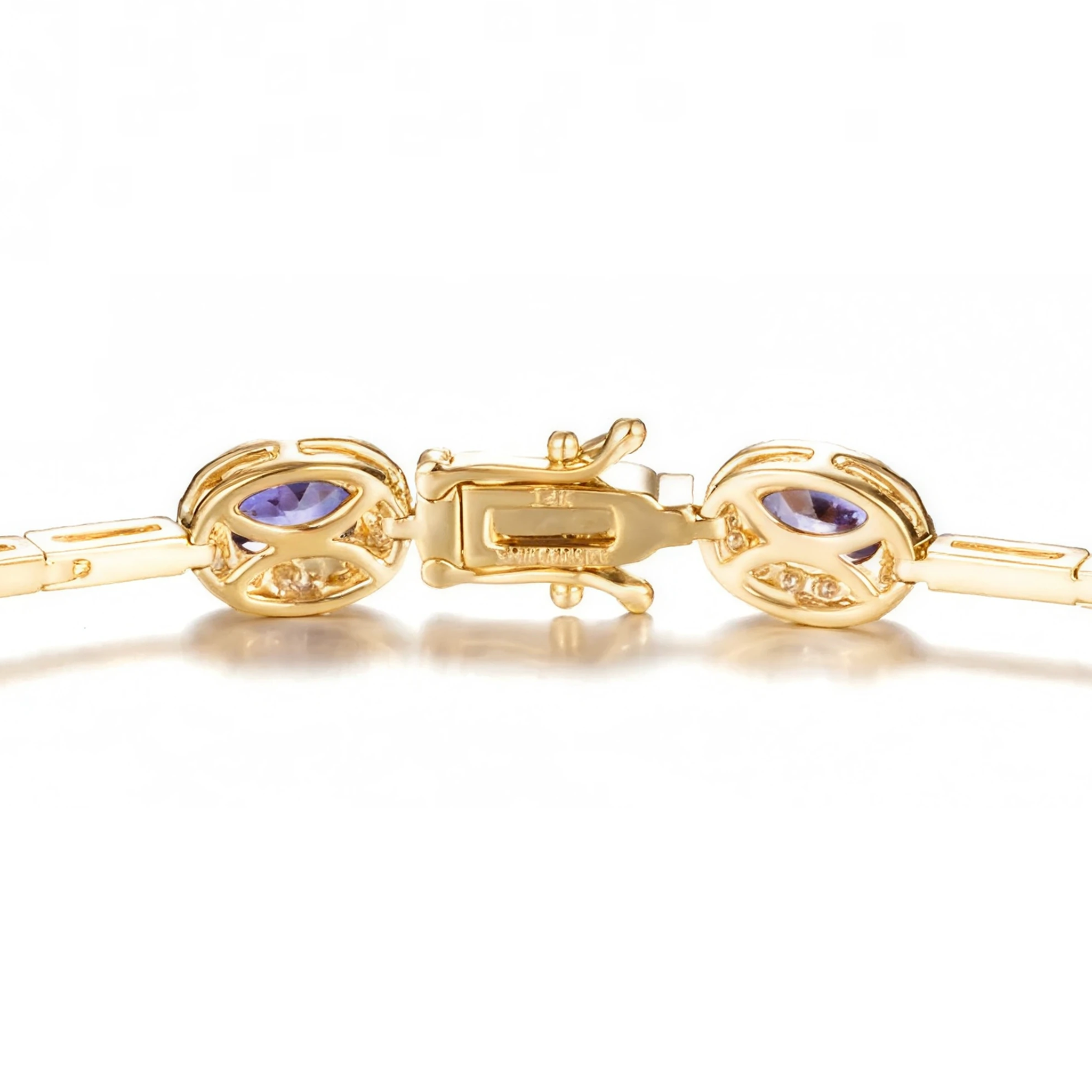 Shimansky 4.4 TCW Tanzanite Oval Halo Dress Bracelet 14K White Gold Clasp view #Metal_Yellow Gold
