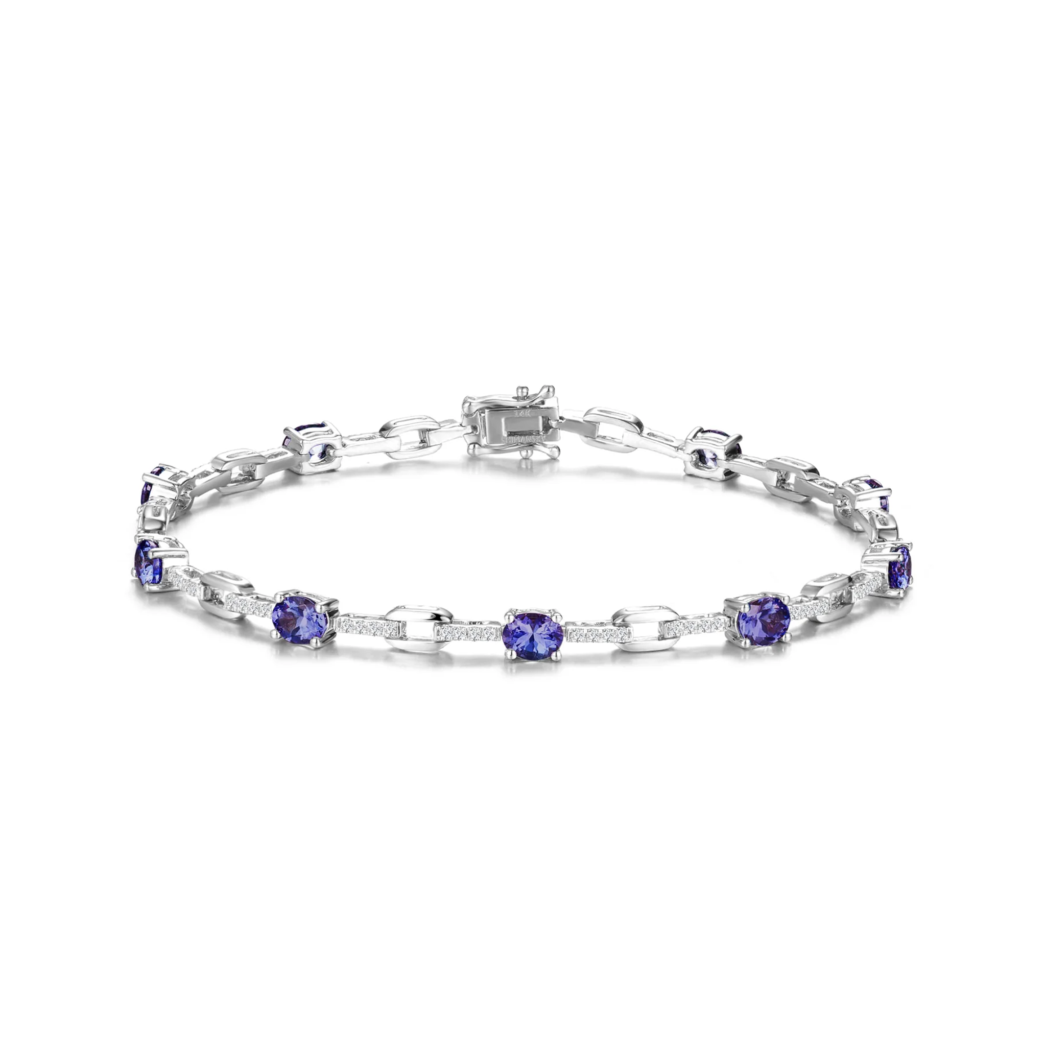 Shimansky 3.2 TCW Tanzanite Oval Microset Dress Bracelet 14K White Gold Front View #Metal_White Gold