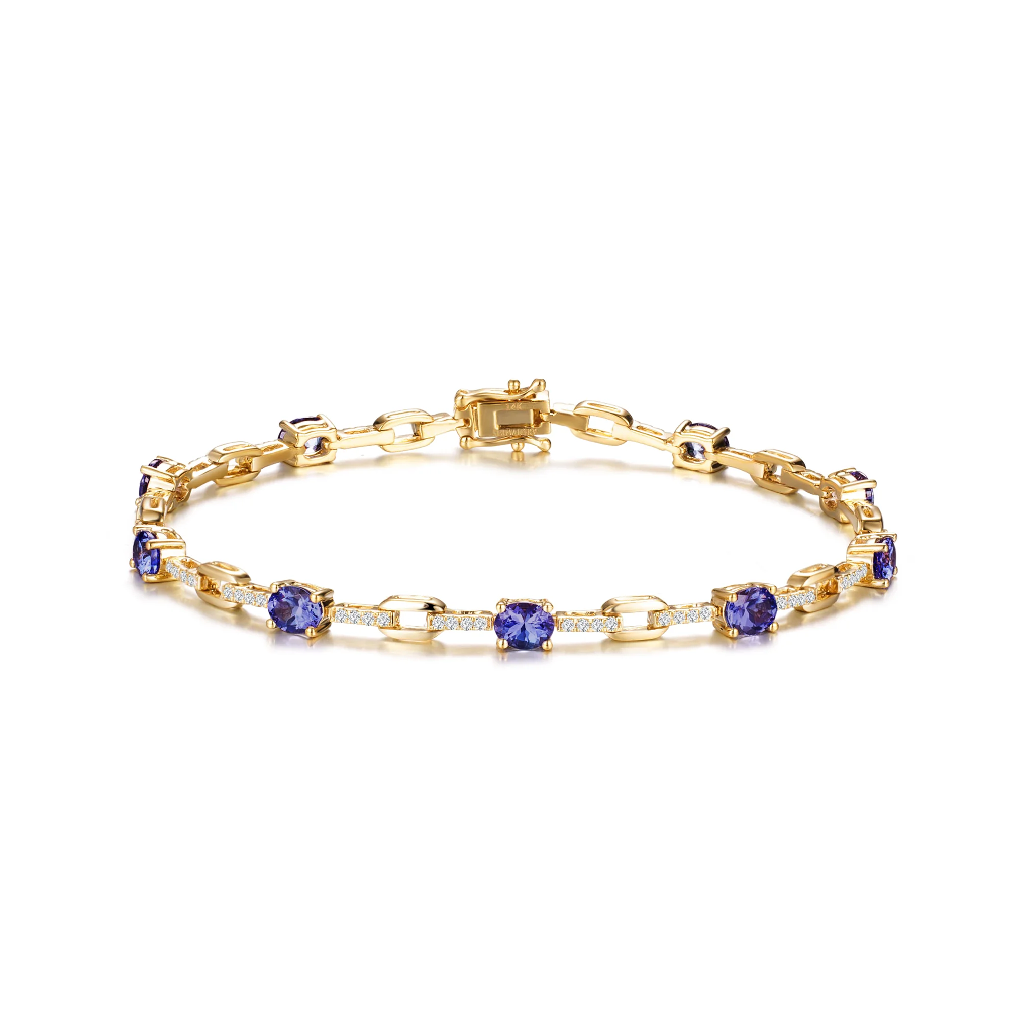 Shimansky 3.2 TCW Tanzanite Oval Microset Dress Bracelet 14K White Gold Front View #Metal_Yellow Gold