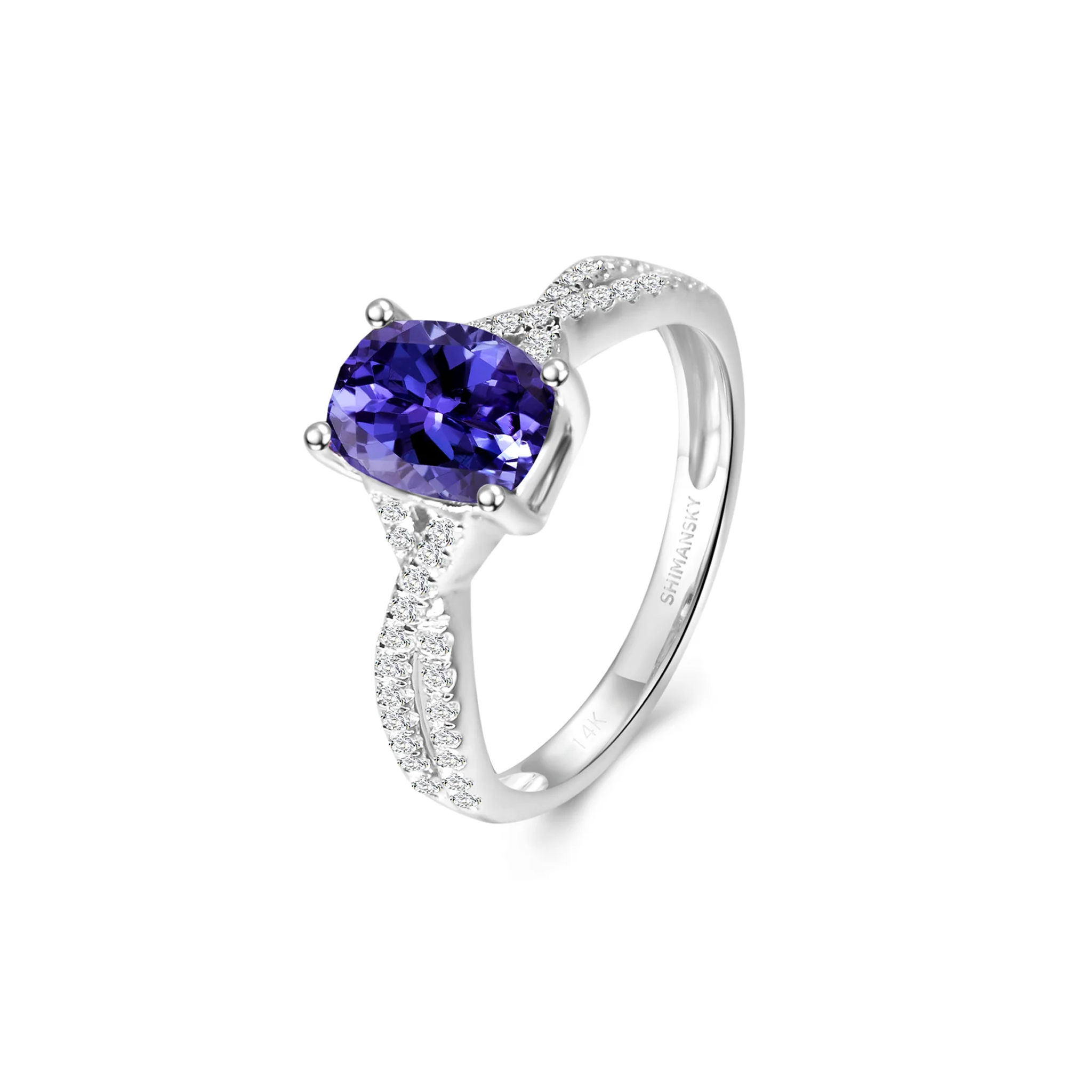 Shimansky 1.5 TCW Tanzanite Oval Microset Ring in 14K White Gold 3D View #card-first