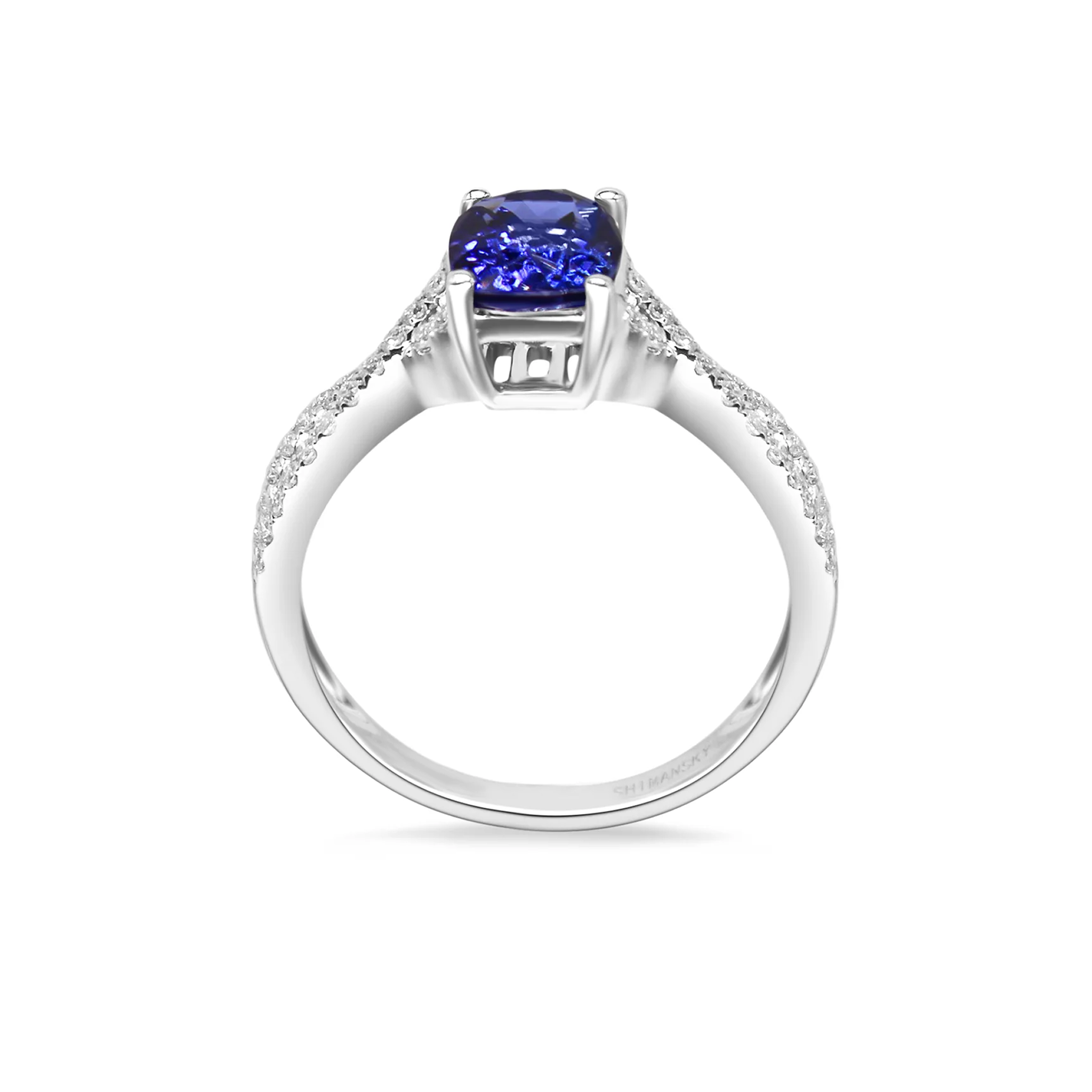 Shimansky 1.5 TCW Tanzanite Oval Microset Ring in 14K White Gold Side View