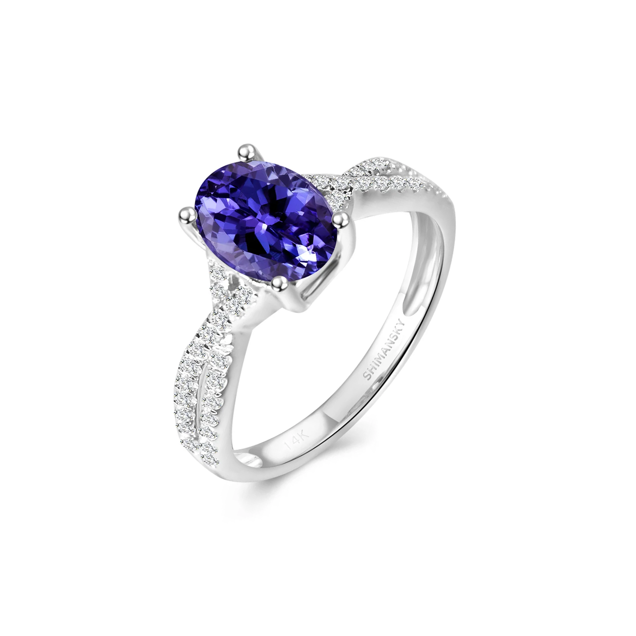 Shimansky 1.6 TCW Tanzanite Oval Microset Ring in 14K White Gold 3D View #card-first
