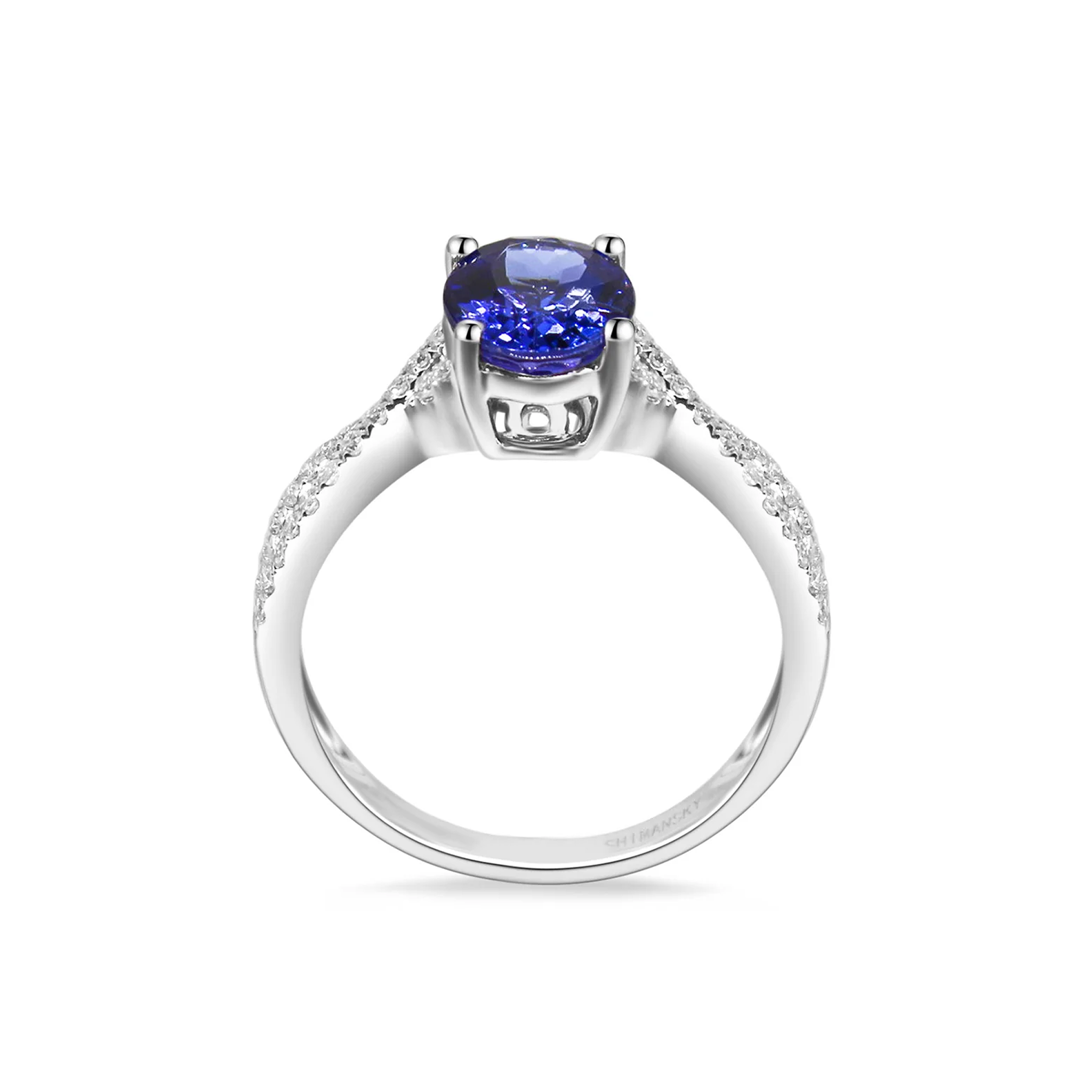 Shimansky 1.6 TCW Tanzanite Oval Microset Ring in 14K White Gold Side View