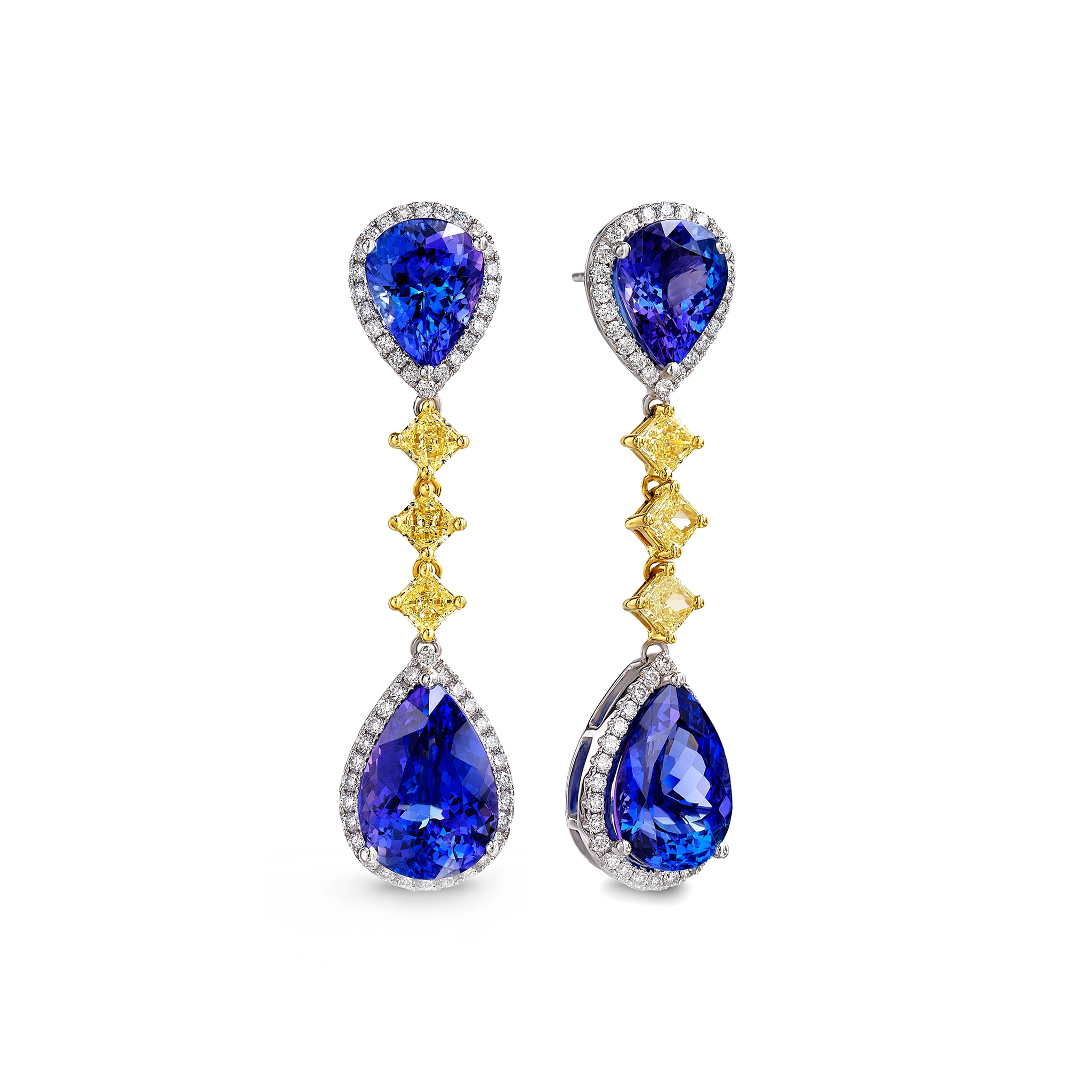 Shimansky 13ct Tanzanite Pear Dangling Earrings in 18K White & Yellow Gold - 3D View