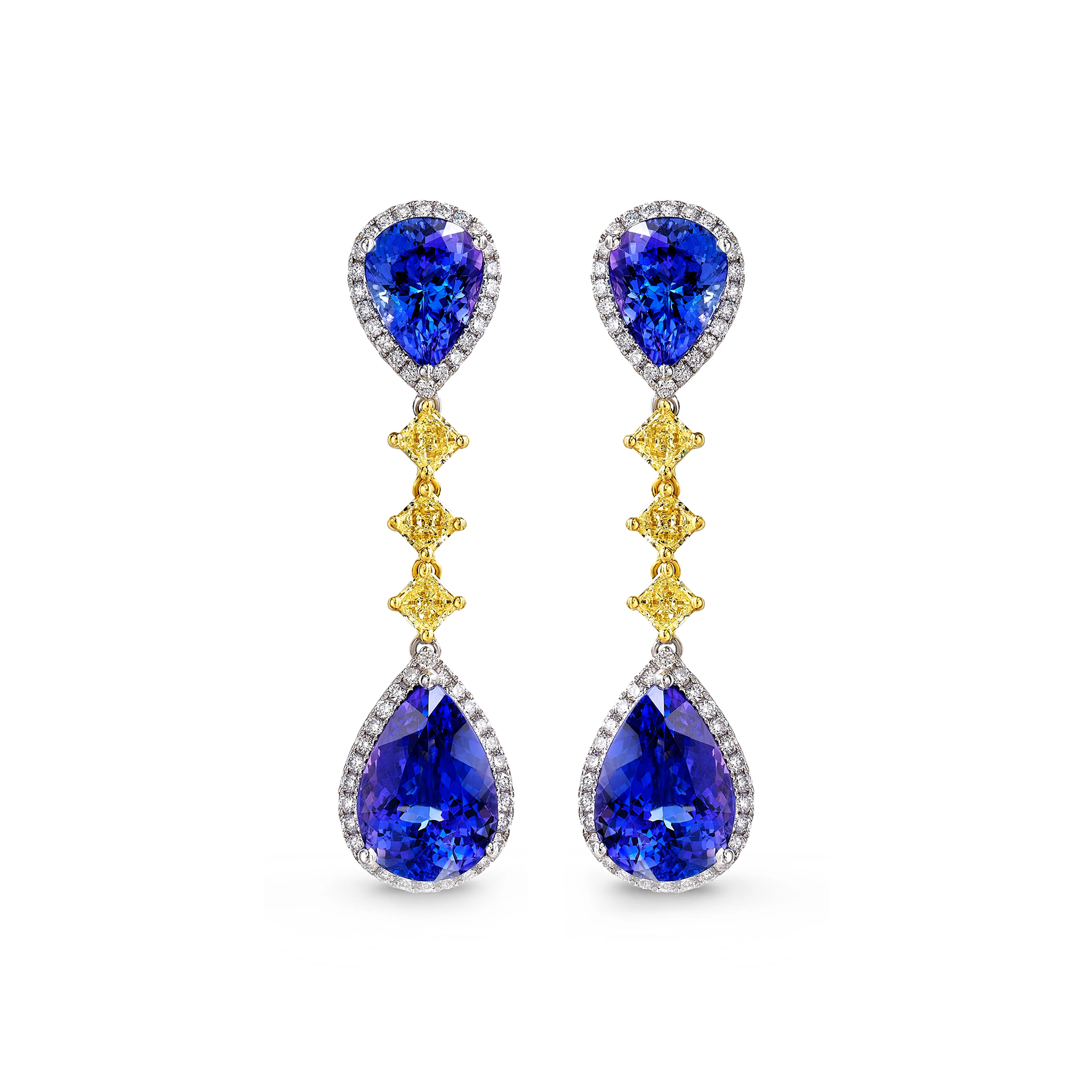 Shimansky 13ct Tanzanite Pear Dangling Earrings in 18K White & Yellow Gold - Front View