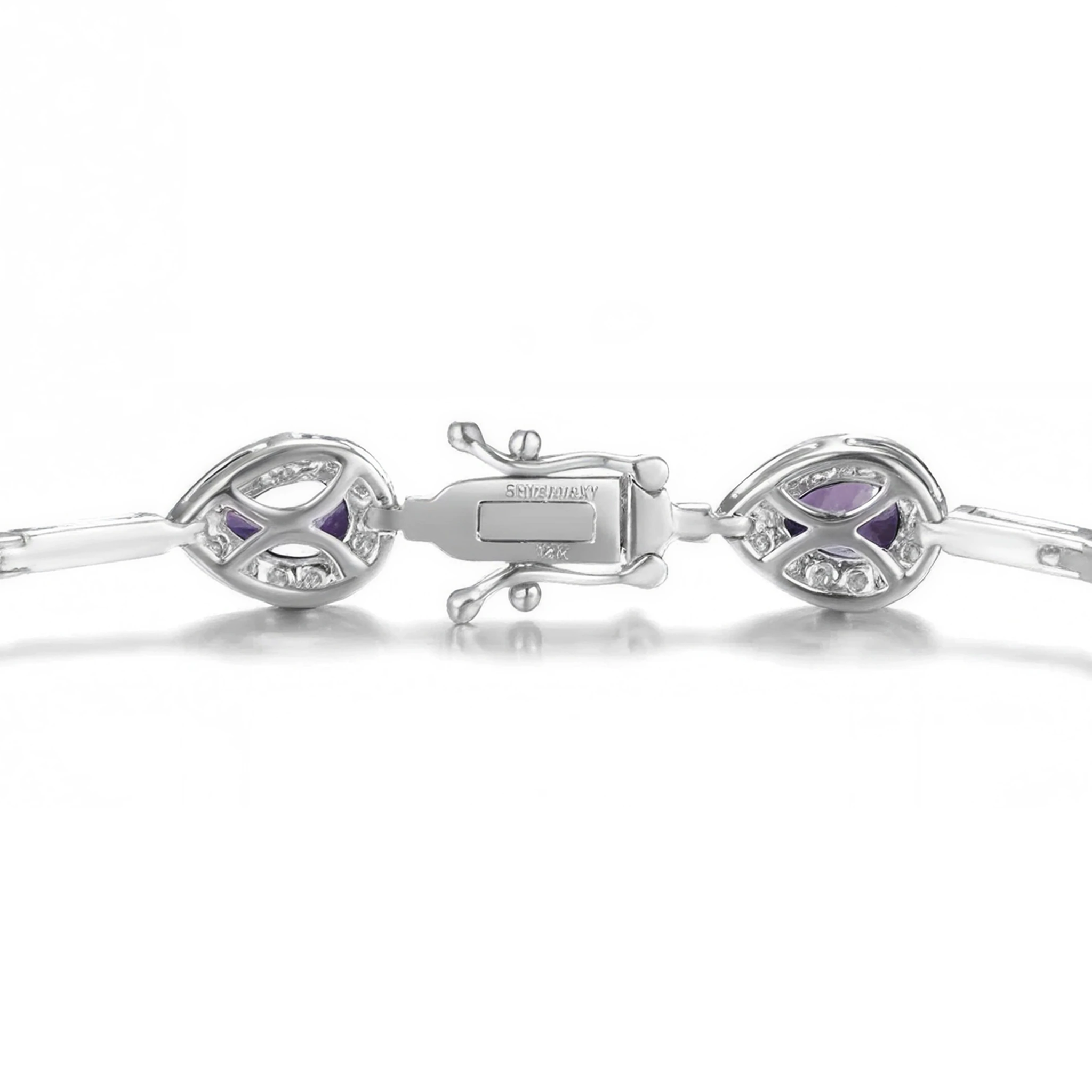 Shimansky 3.7 TCW Tanzanite Pear Halo Dress Bracelet 14K White Gold Clasp View #Metal_White Gold