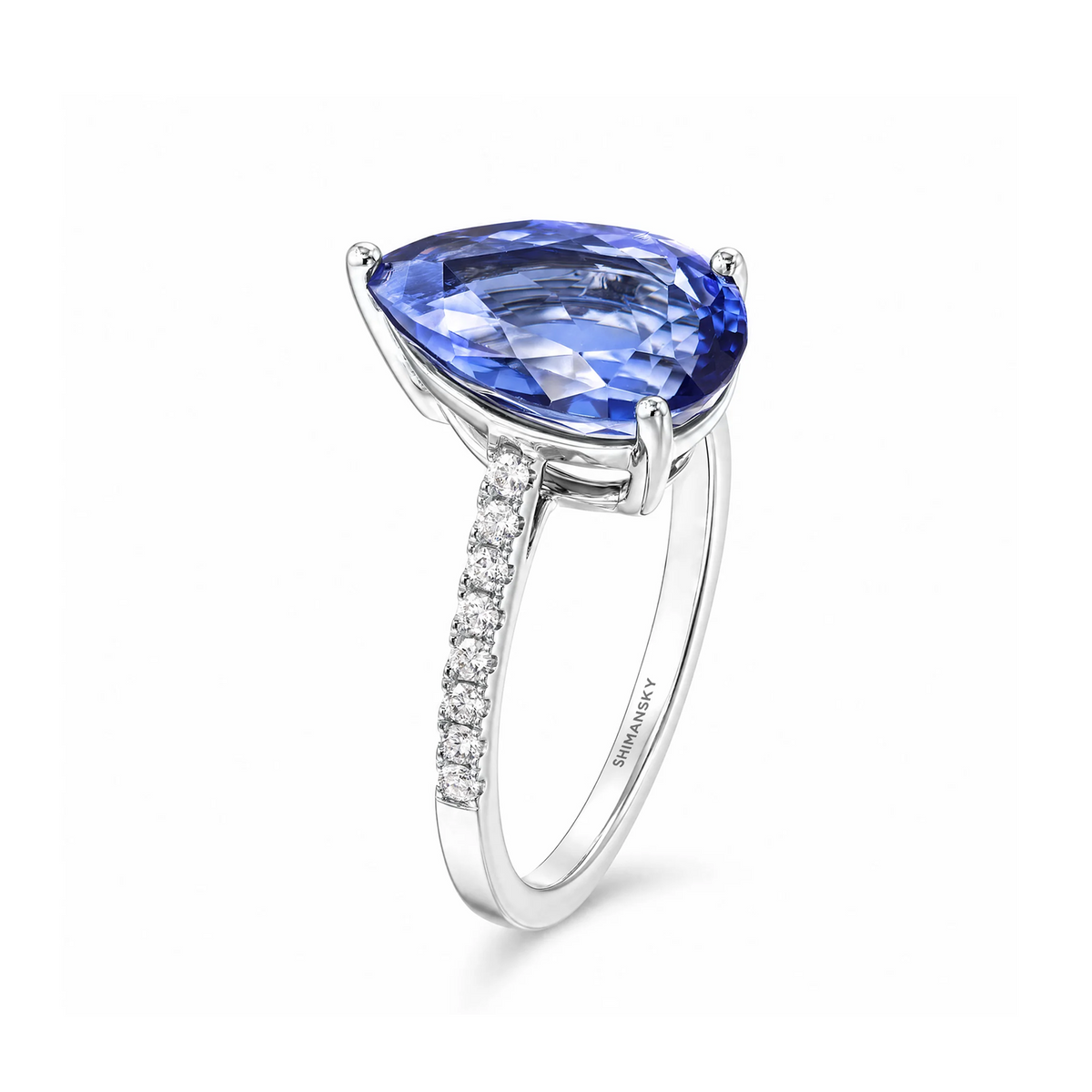Shimansky 3.2ct Pear Tanzanite Microset Ring 18K White Gold - 3D View #card-first #Metal_White Gold