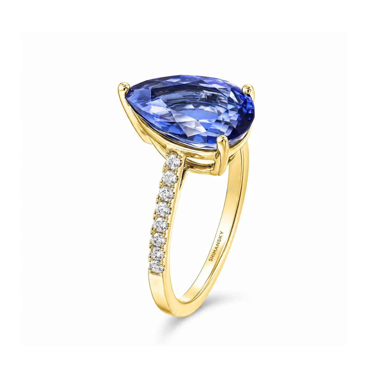 Shimansky 3.2ct Pear Tanzanite Microset Ring 18K Yellow Gold - 3D View #card-first #Metal_Yellow Gold
