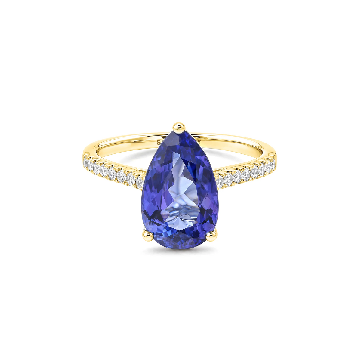 Shimansky 3.2ct Pear Tanzanite Microset Ring 18K Yellow Gold - Front View #Metal_Yellow Gold