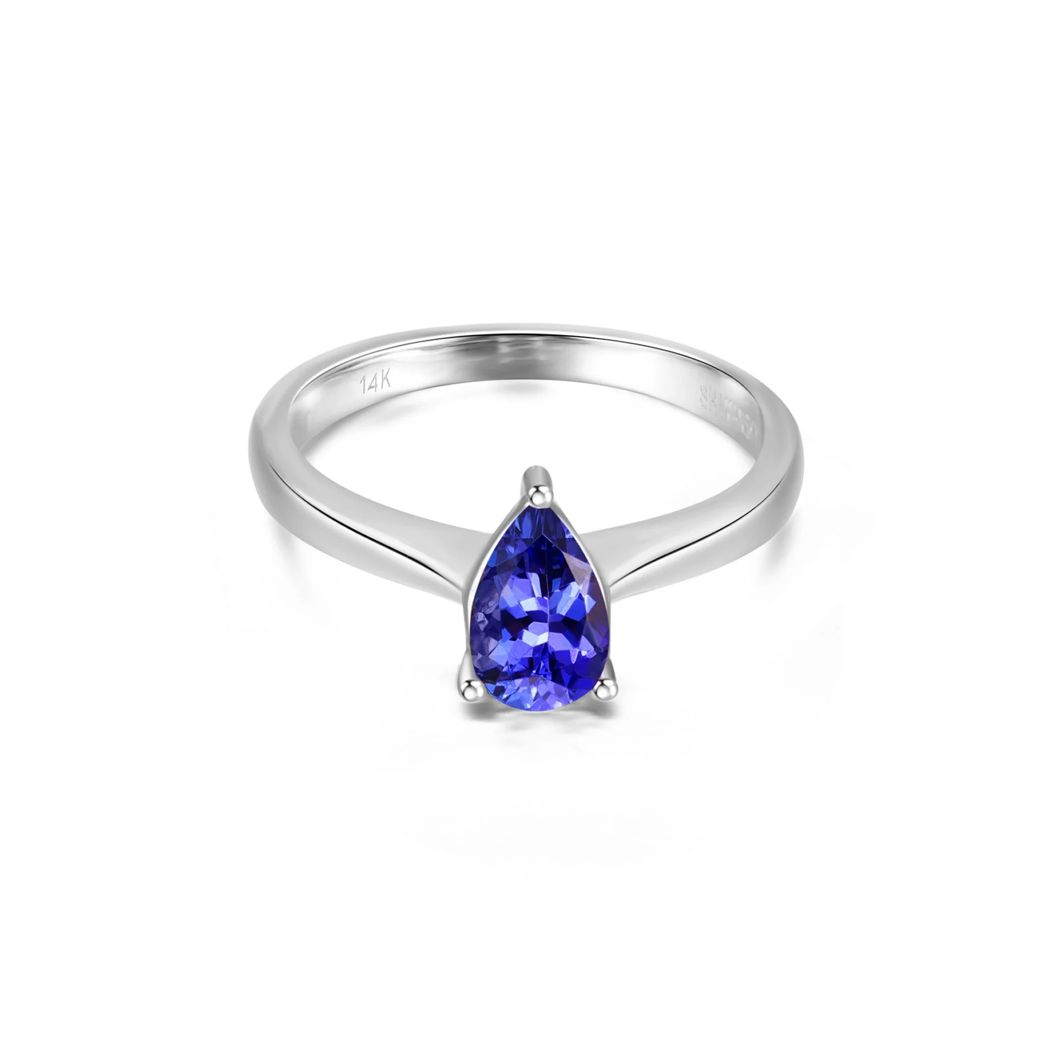 Shimansky 0.9 Carat Tanzanite Pear Shape Solitaire ring 14K White Gold Front View #Metal_White Gold