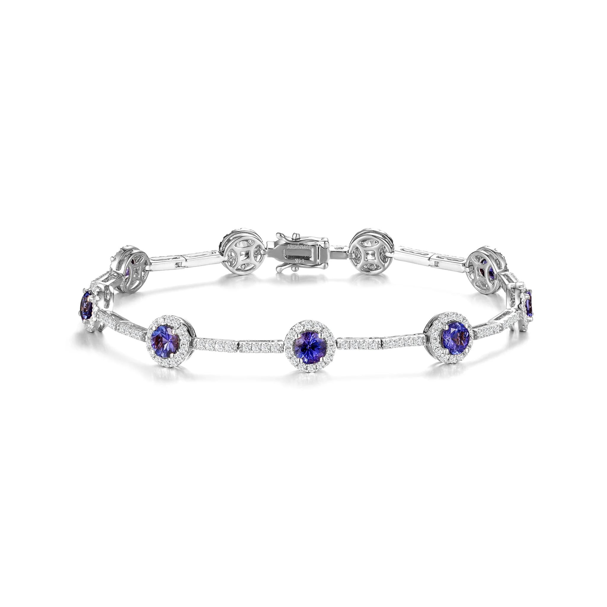 Shimansky 3.9 TCW Tanzanite Round Halo Dress Bracelet 14K White Gold Front View #Metal_White Gold