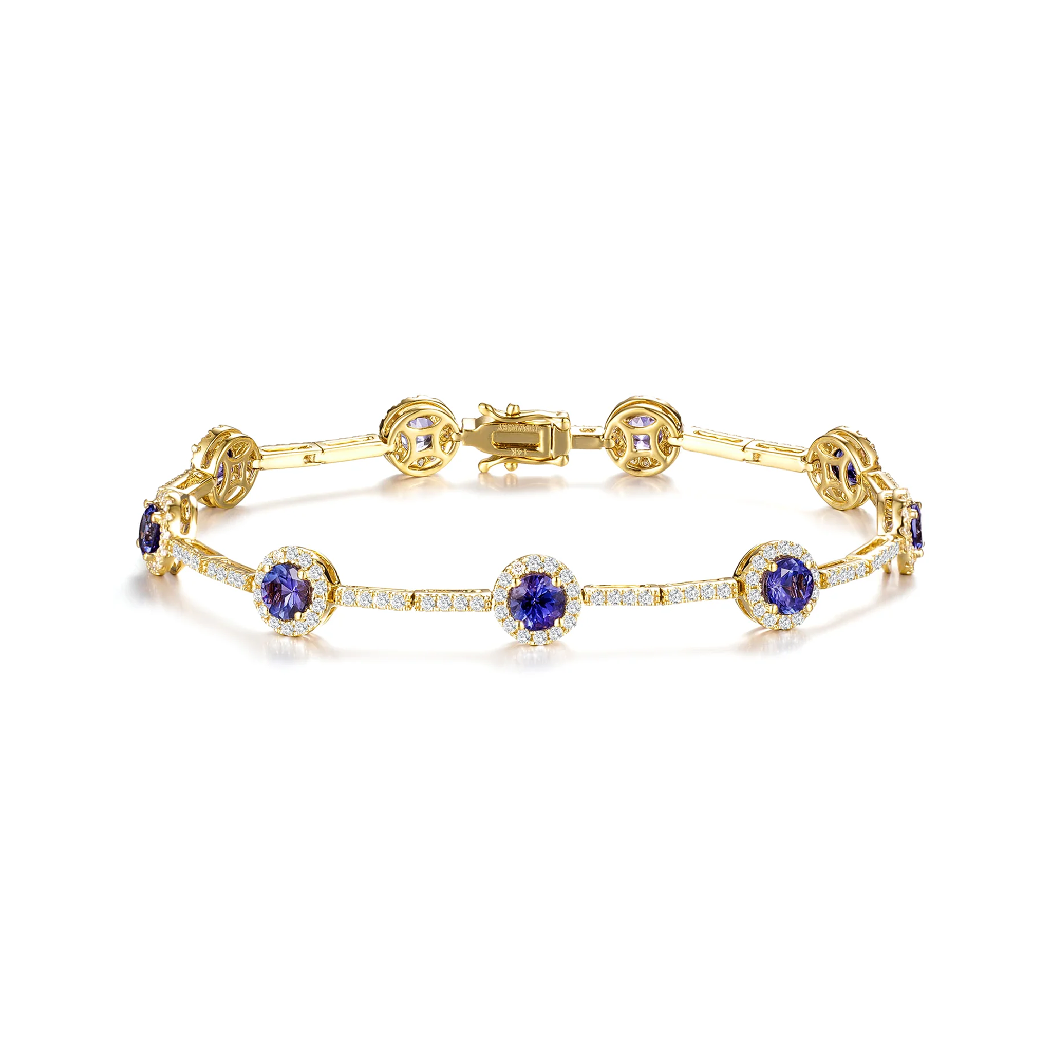 Shimansky 3.9 TCW Tanzanite Round Halo Dress Bracelet 14K White Gold Front View #Metal_Yellow Gold