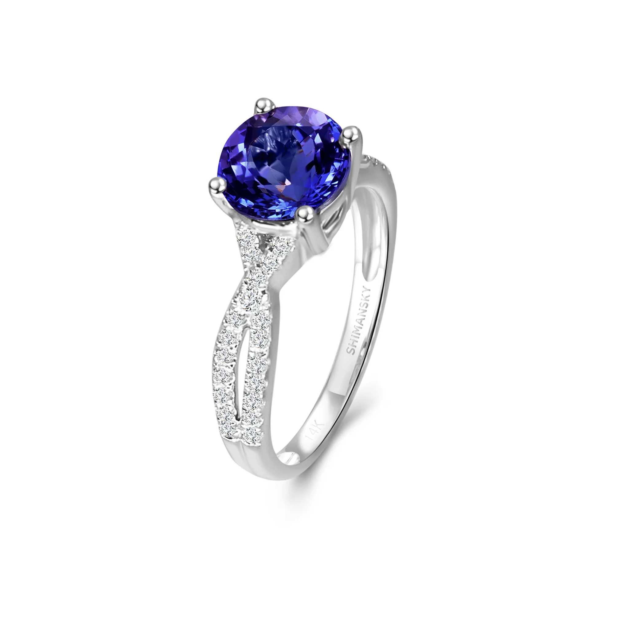 Shimansky 1.4 TCW Tanzanite Round Microset Ring in 14K White Gold 3D View #card-first