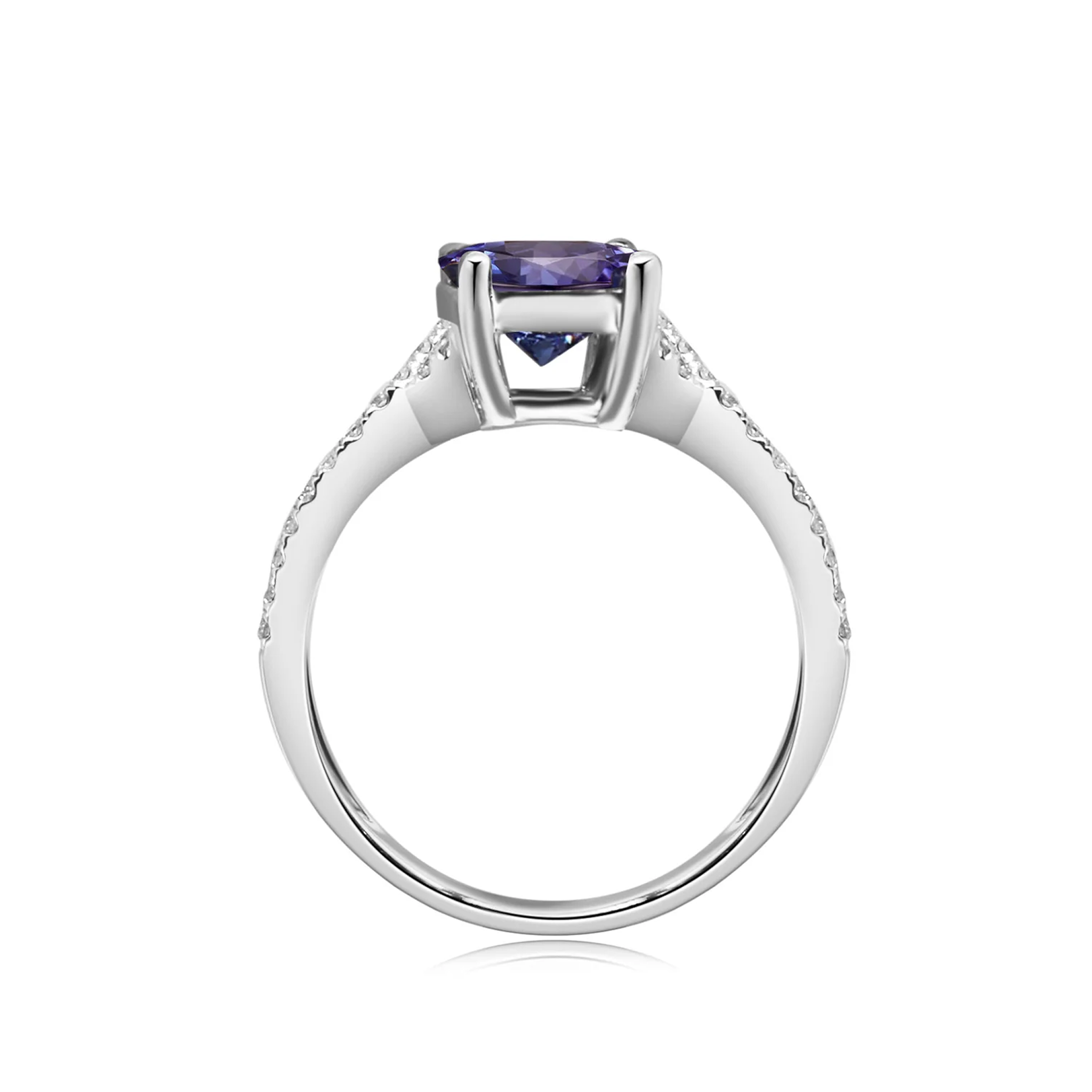 Shimansky 1.4 TCW Tanzanite Round Microset Ring in 14K White Gold Side view