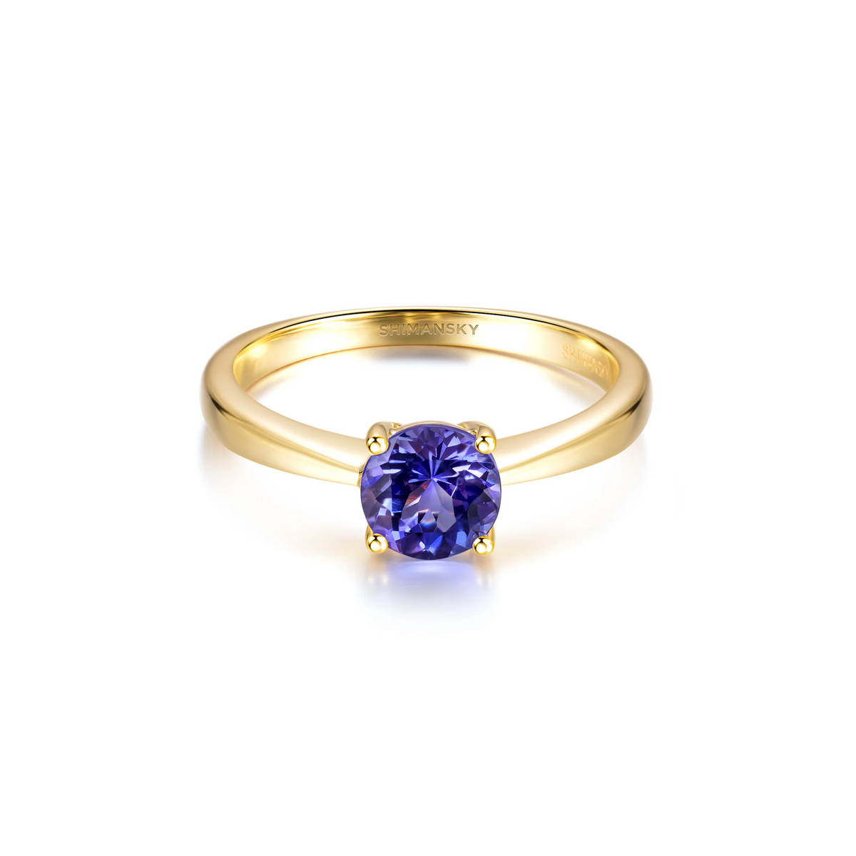 Shimansky 0.8ct Tanzanite Round Solitaire Ring in 14K Gold Front View