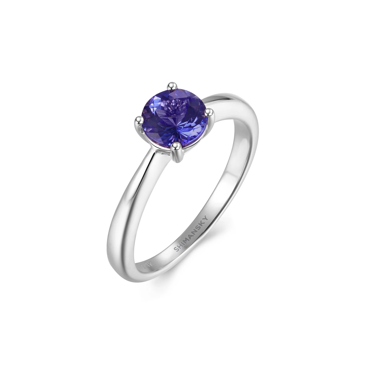 Shimansky 0.9ct Tanzanite Round Solitaire Ring in 14K White Gold 3D View #card-first