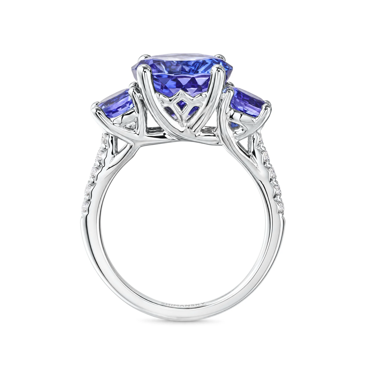 Shimansky 7ct Round Tanzanite Trilogy Ring in 18K White Gold - Side View
