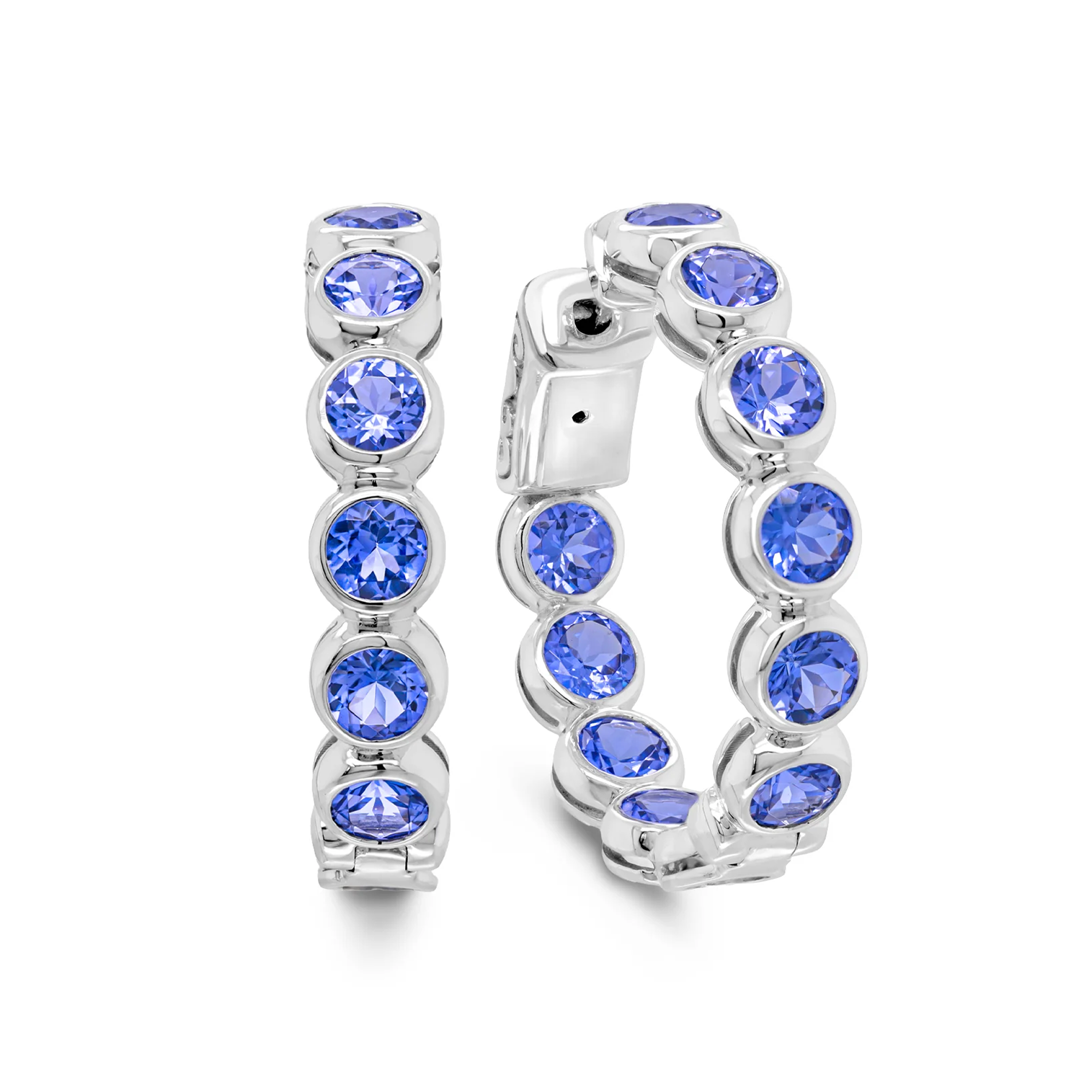 Shimansky 4 TCW Tanzanite Hoop Earrings in 14K White Gold 3D View #Metal_White Gold