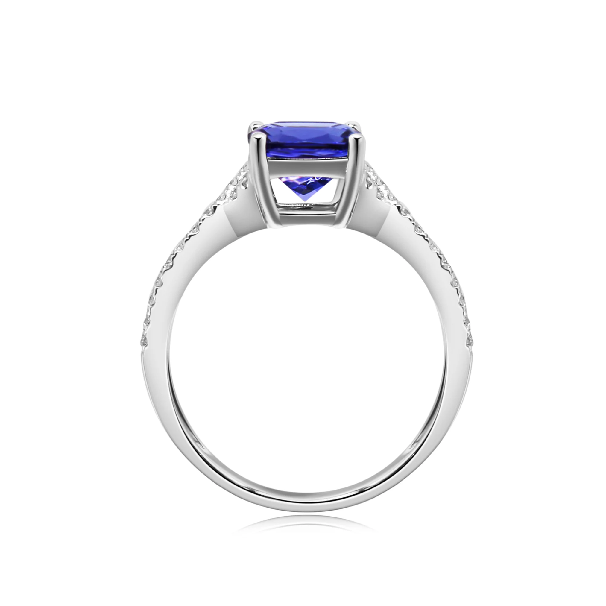 Shimansky 1.7ct Tanzanite Square Cushion Microset Ring in 14K White Gold Side View