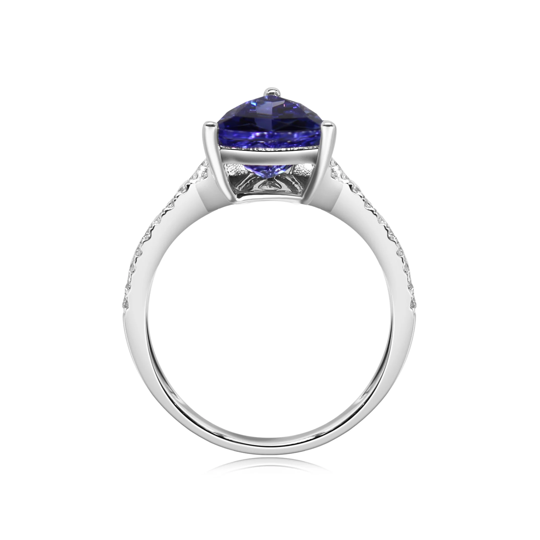 Shimansky 1.3 TCW Trilliant Tanzanite Pave Ring in 14K White Gold Side View