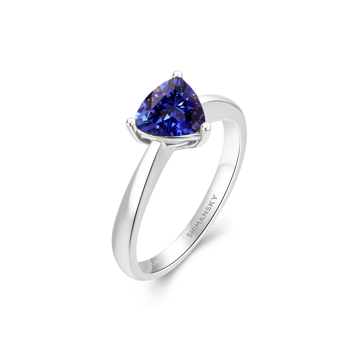 Shimansky 0.9ct Tanzanite Trilliant Solitaire Ring in 14K White Gold 3D View #card-first