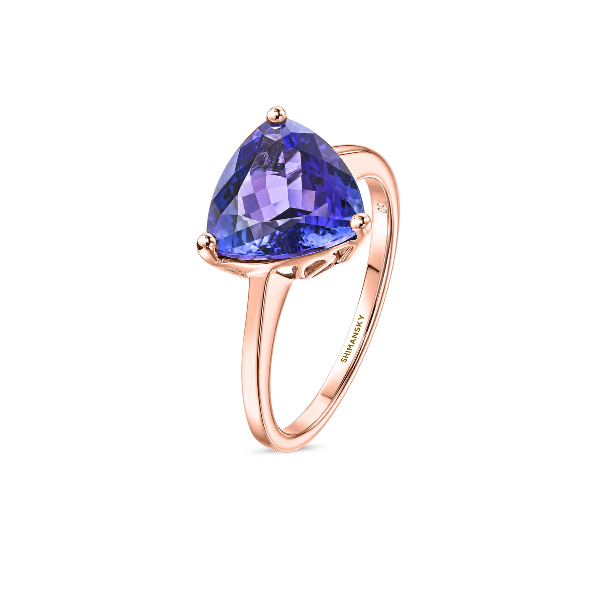 Shimansky 3ct Trilliant Tanzanite Solitaire Ring in 18K Rose Gold - 3D View #Metal_Rose Gold