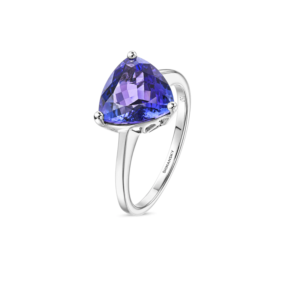 Shimansky 3ct Trilliant Tanzanite Solitaire Ring in 18K White Gold - 3D View #card-first #Metal_White Gold