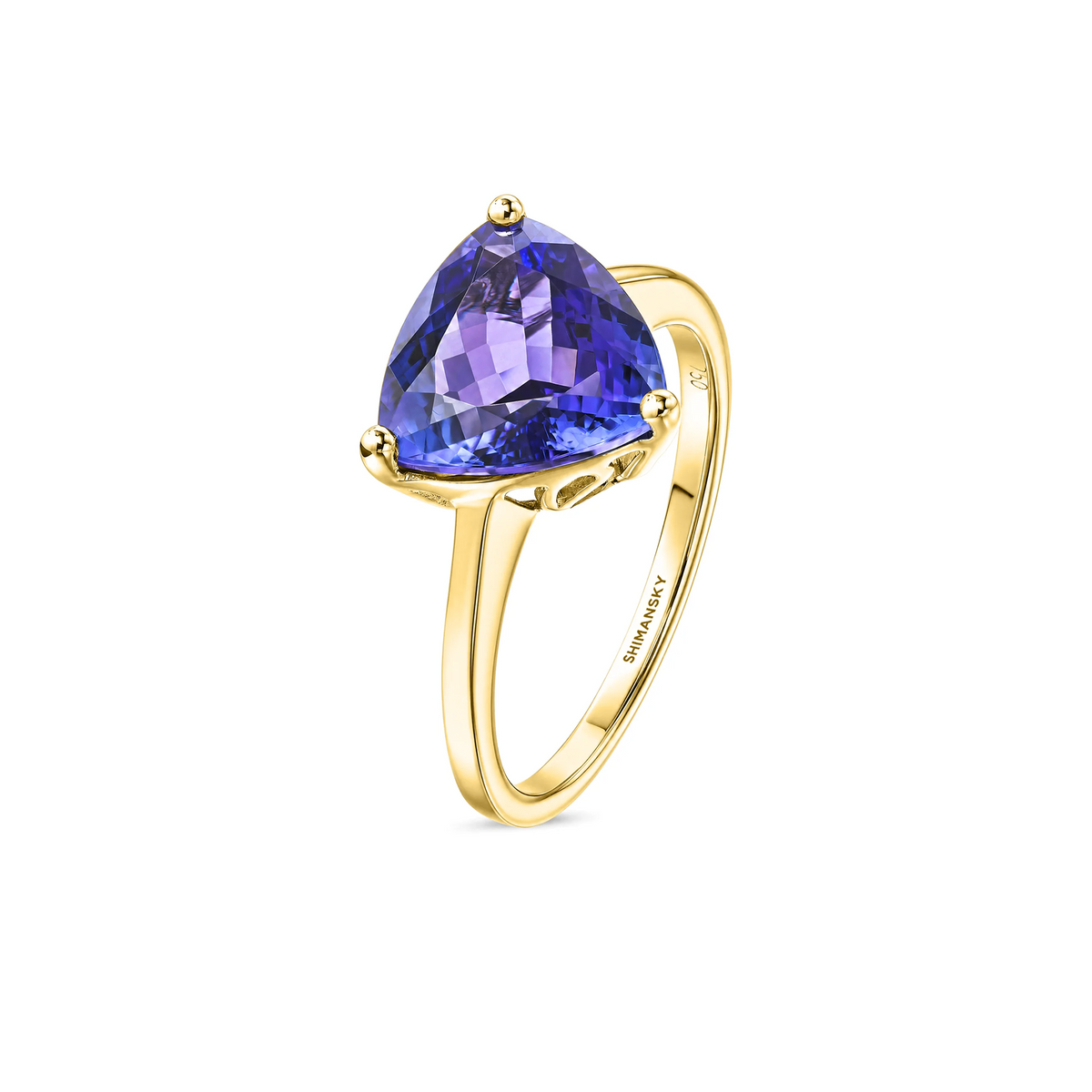 Shimansky 3ct Trilliant Tanzanite Solitaire Ring in 18K White Gold - 3D View #card-first #Metal_Yellow Gold