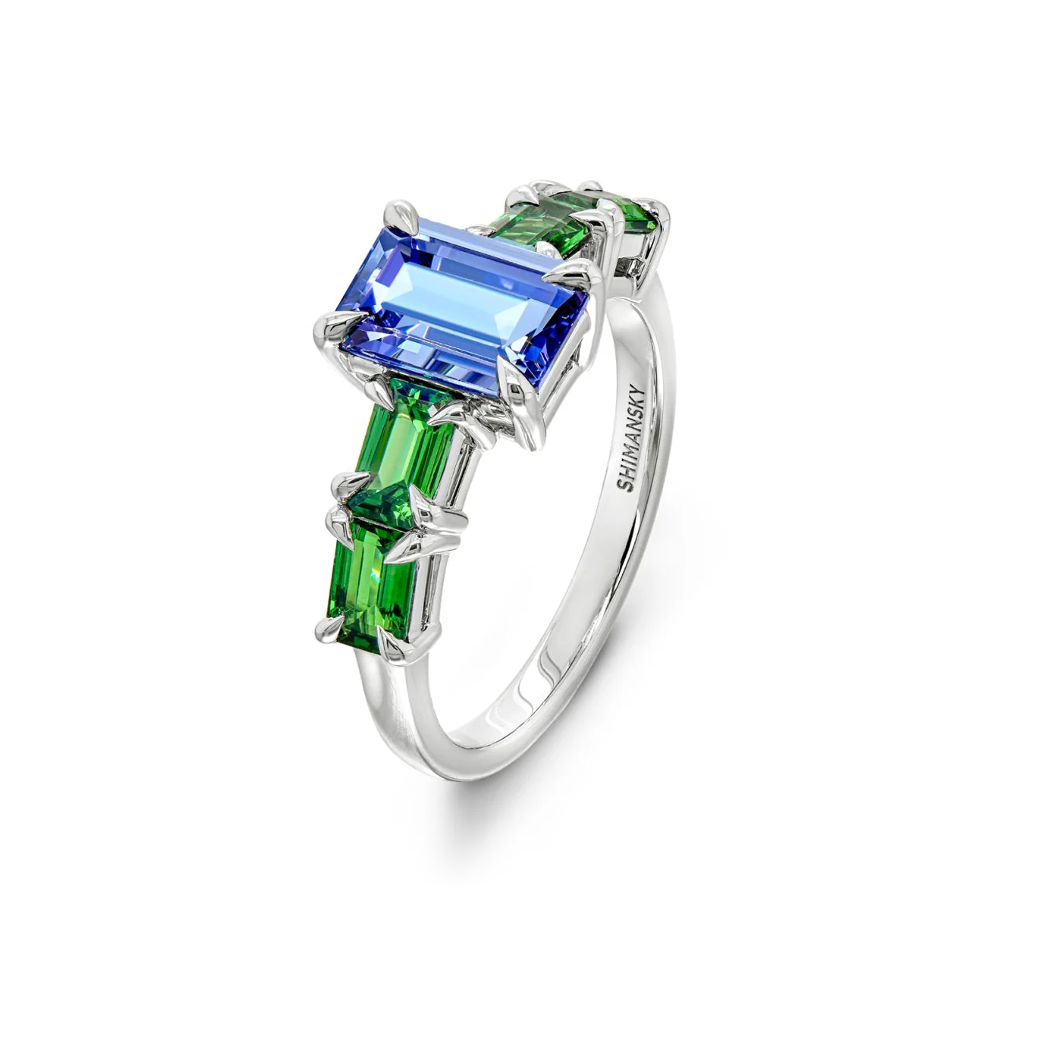Shimansky 1.6 Carat Tanzanite & Tsavorite Dress Ring in 14K White Gold 3D View #card-first