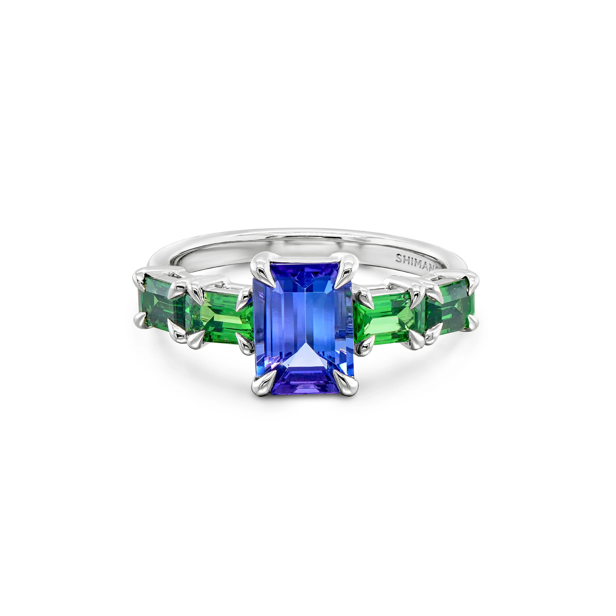 Shimansky 1.6 Carat Tanzanite & Tsavorite Dress Ring in 14K White Gold Front View