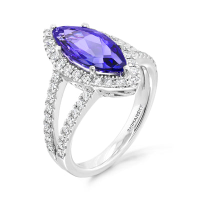 Tanzanite Marquise Halo Dress Ring