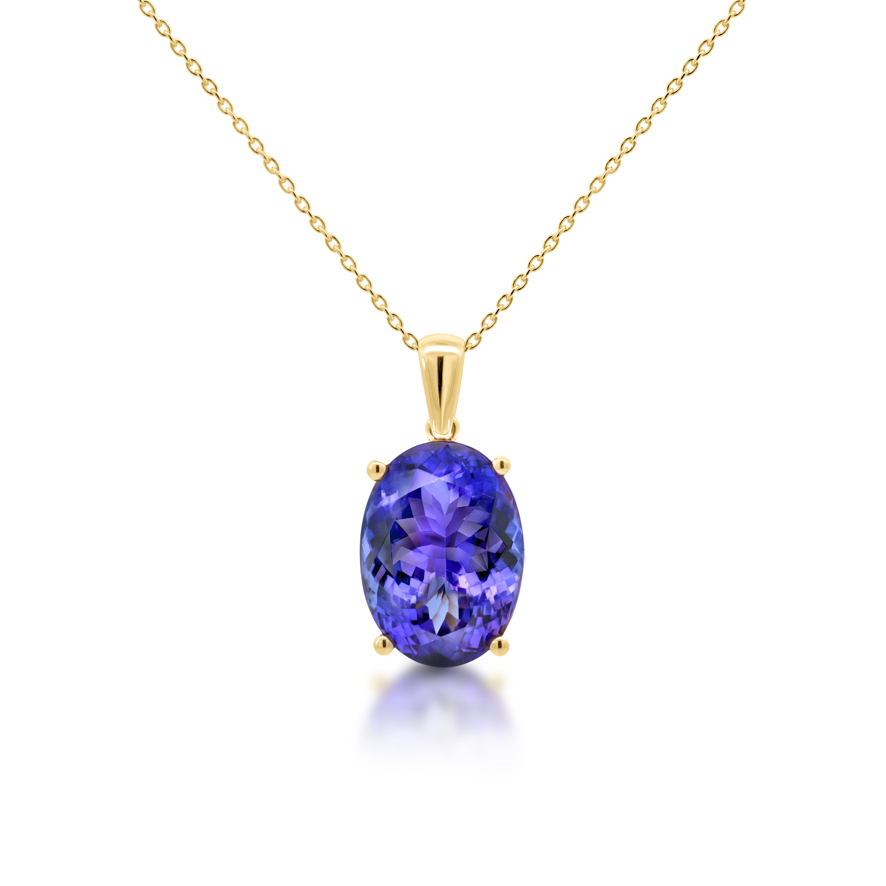 Shimansky 8.6ct Oval Tanzanite Solitaire Pendant in 18K Yellow Gold Front View