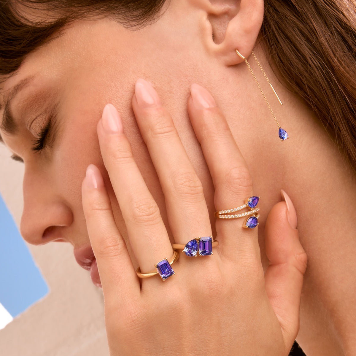 Shimansky 2.8ct Toi et Moi Mixed Cut Tanzanite Ring in 14K Yellow Gold - Model View
