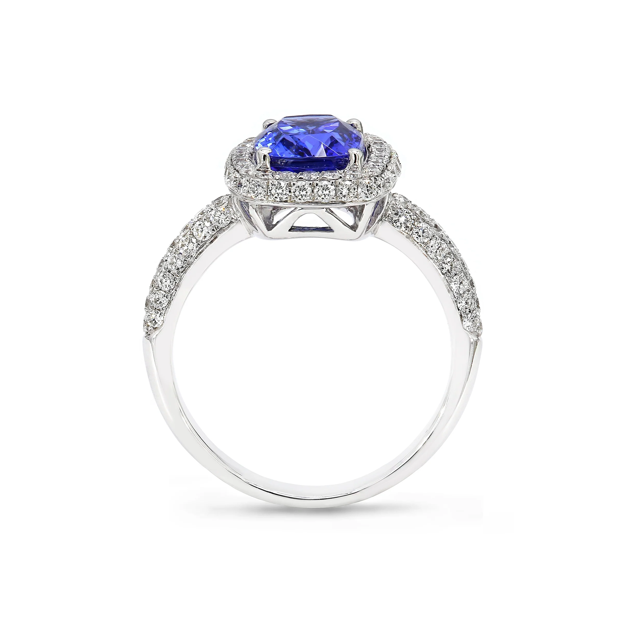 Shimansky Tanzanite and Diamond Halo Ring 18K White Gold Side View