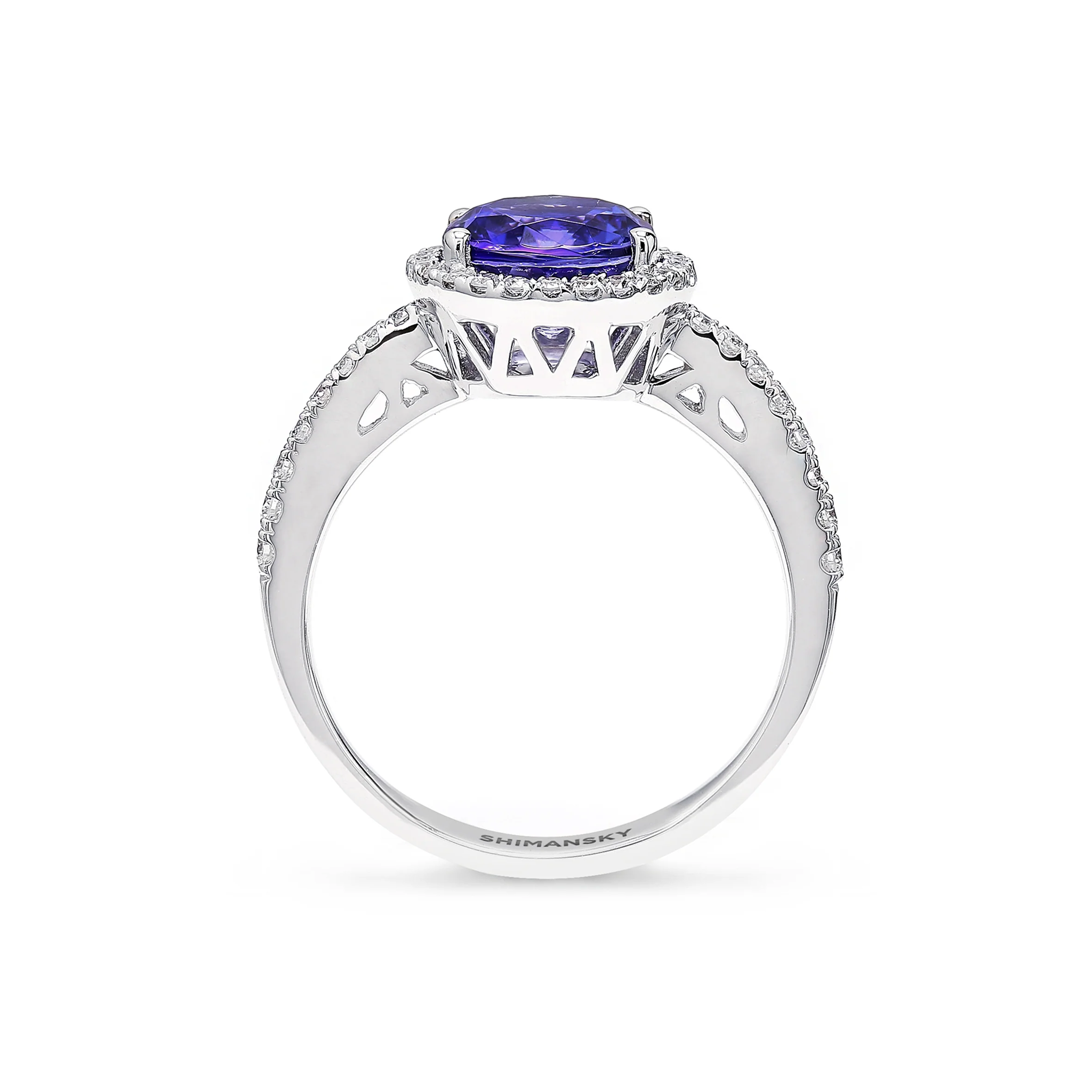 Shimansky 2ct Tanzanite and Diamond Halo Ring in 18K White Gold - Side View