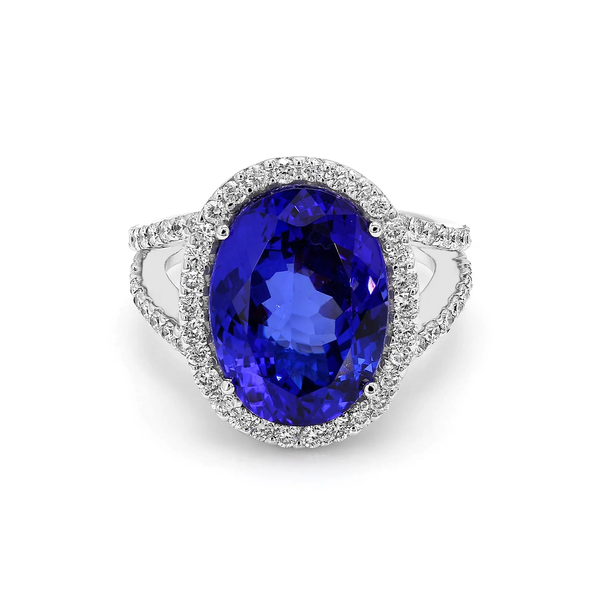 Shimansky 9ct Tanzanite and Diamond Halo Ring in 18K White Gold - Front View