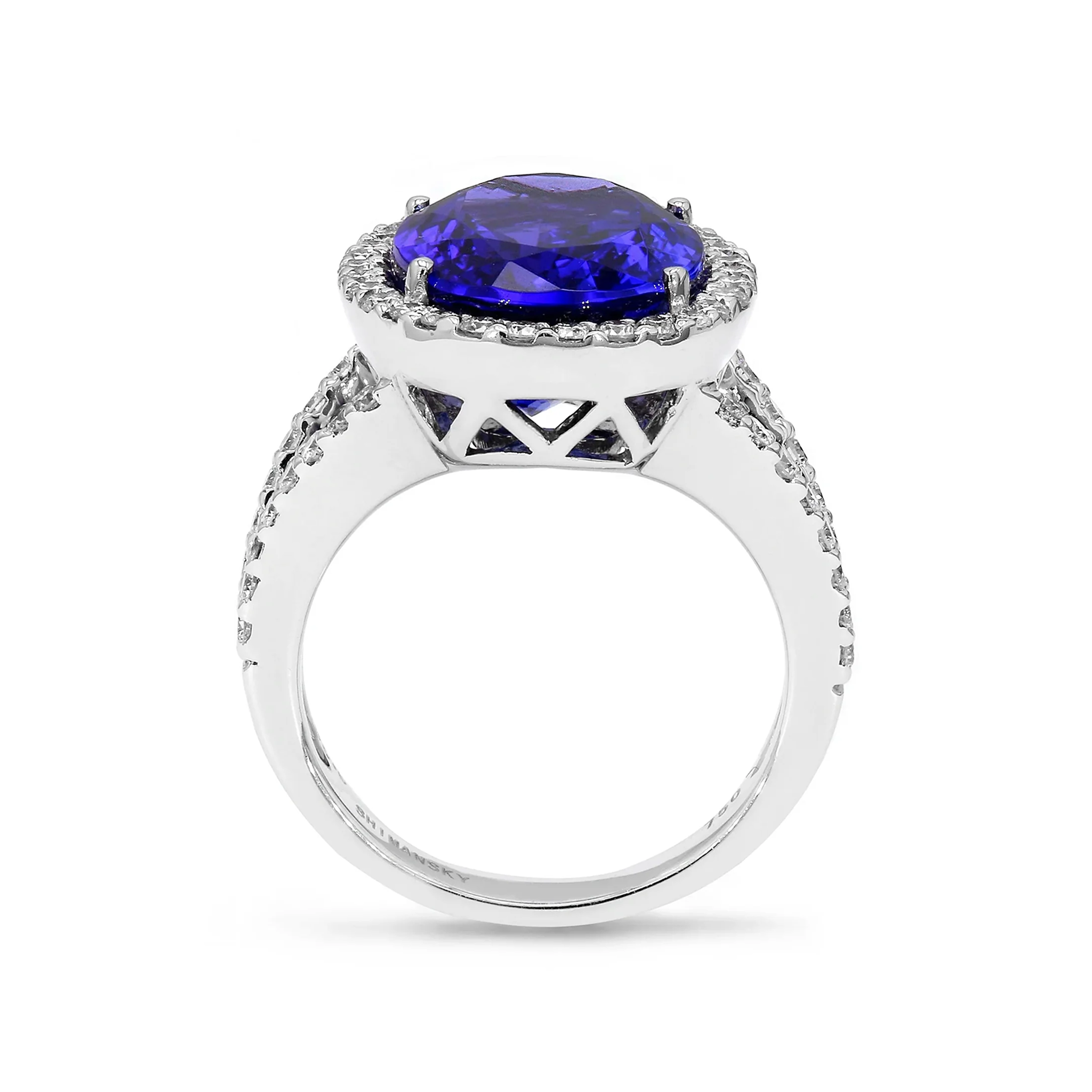 Shimansky 9ct Tanzanite and Diamond Halo Ring in 18K White Gold - Side View