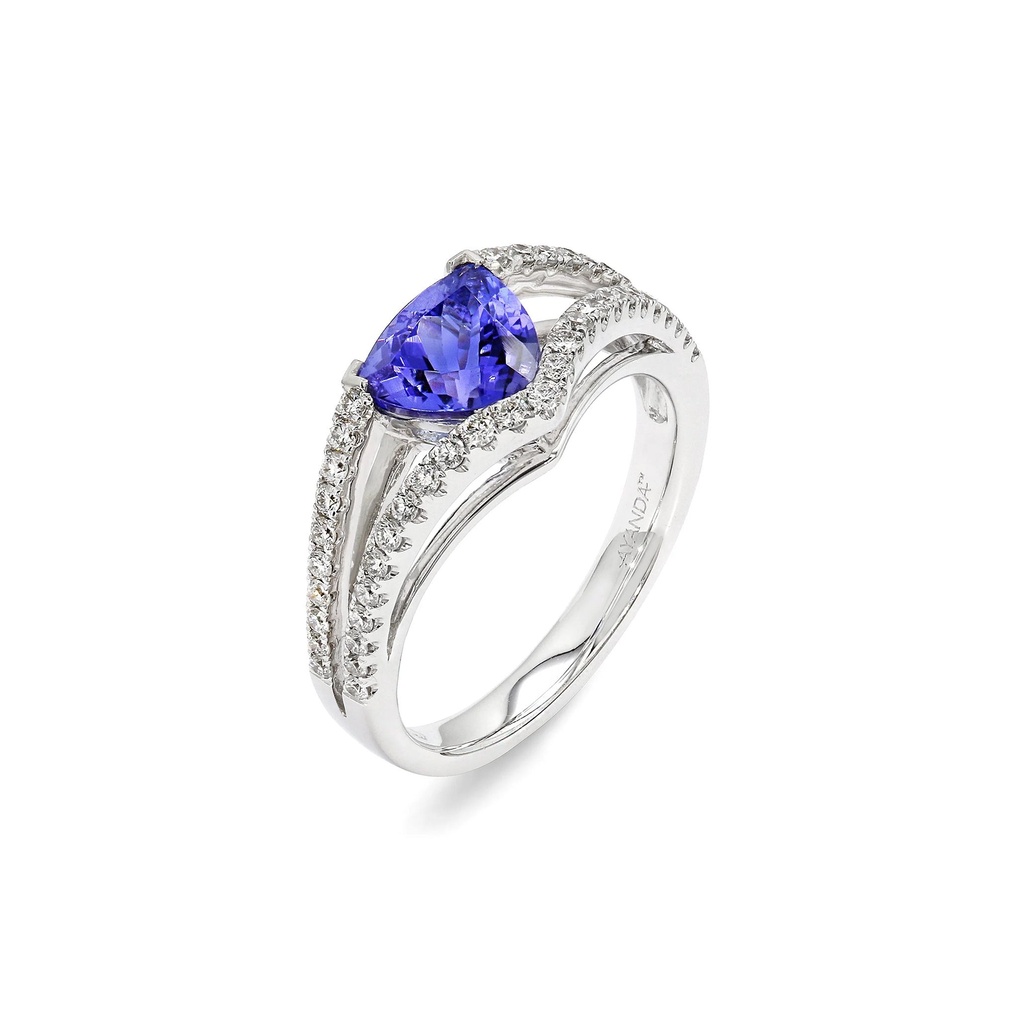 Shimansky 1.2 Carat Tanzanite and Diamond Split Shank Ring in 18K White Gold 3D View #card-first