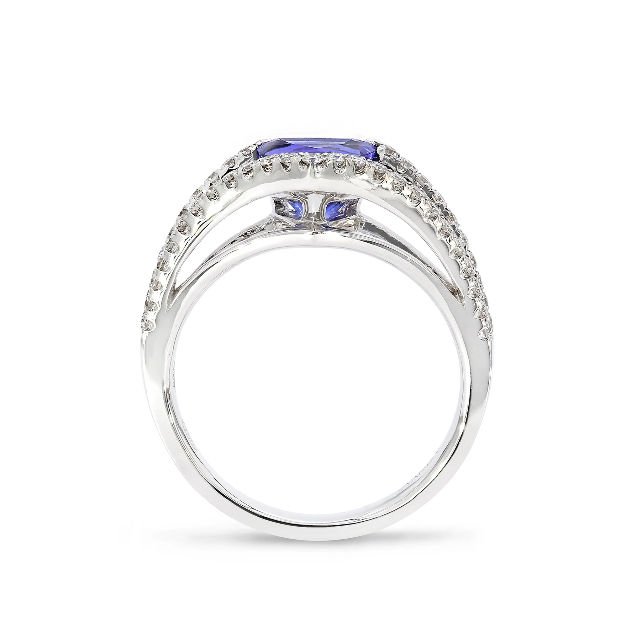 Shimansky 1.2 Carat Tanzanite and Diamond Split Shank Ring in 18K White Gold Side View