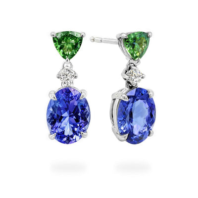Boucles d'oreilles en tanzanite et tsavorite