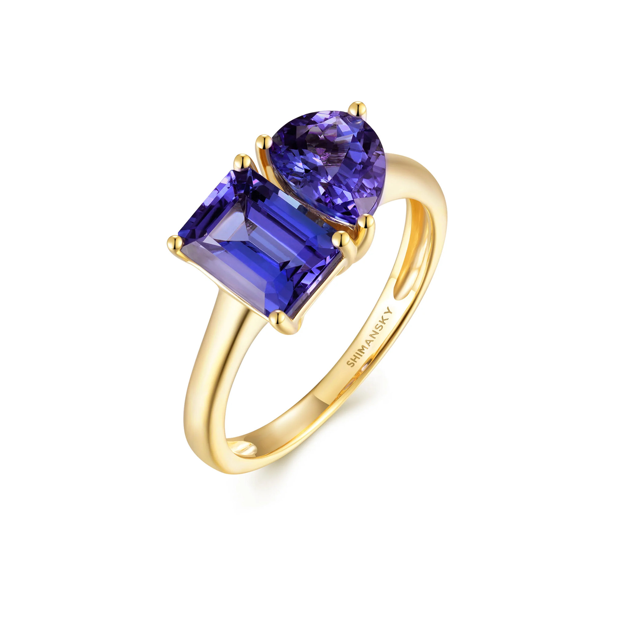 Shimansky 2.8ct Toi et Moi Mixed Cut Tanzanite Ring in 14K Yellow Gold - 3D View #card-first