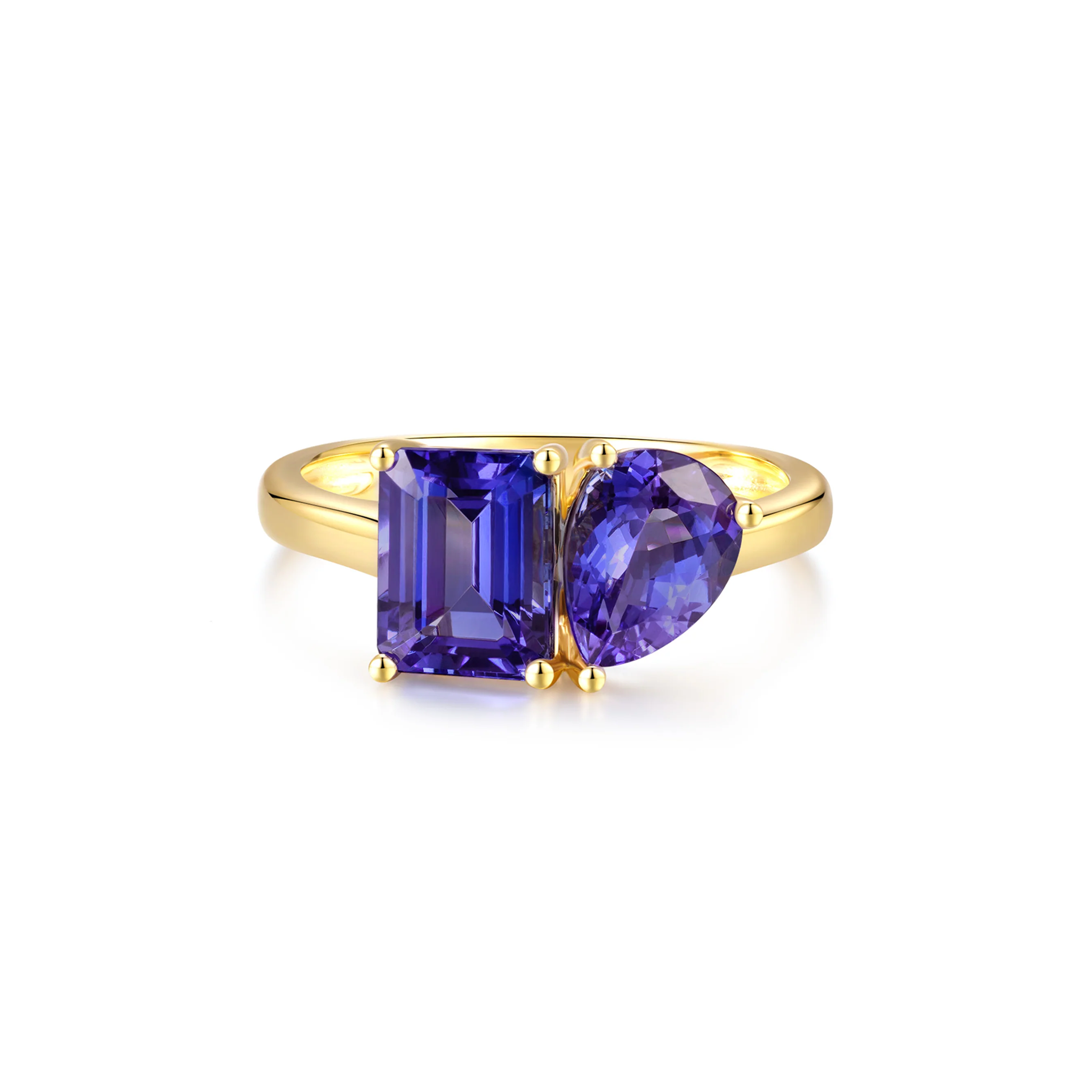 Shimansky 2.8ct Toi et Moi Mixed Cut Tanzanite Ring in 14K Yellow Gold - Front View